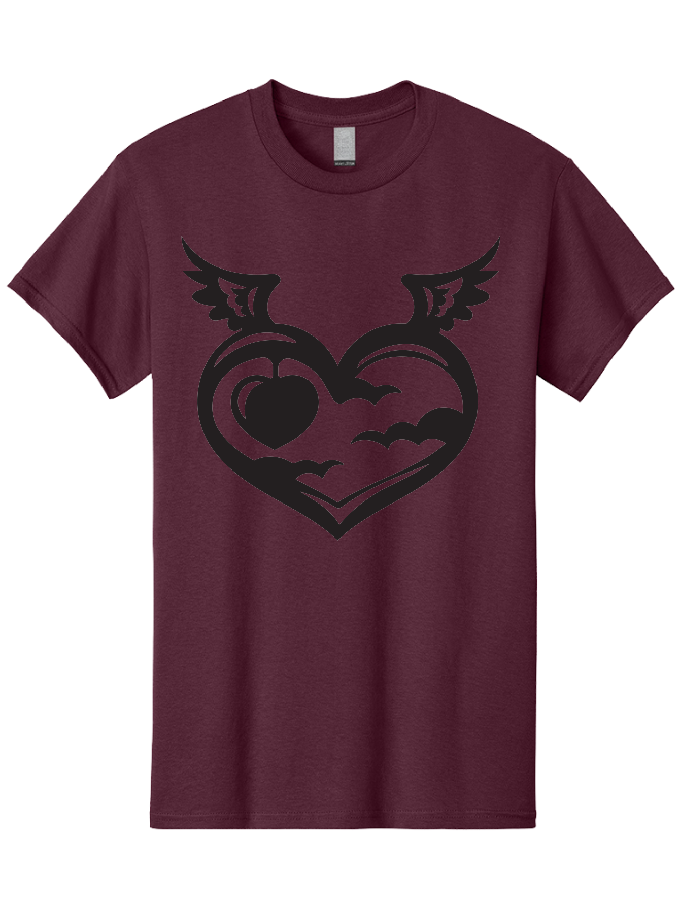 Heart-With-Wings-And-Apple Men'S Graphic Tee, 100% Cotton, Comfortable Casual Summer Wear, Machine Washable, Winged Heart Symbol, Heart With Wings, Apple Inside Heart, Symbolic Artwork, Tattoo Design, Love Icon, Heart Icon, Aab286