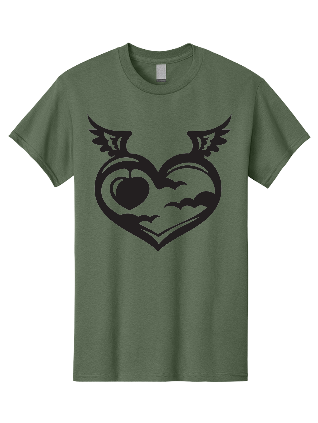 Heart-With-Wings-And-Apple Men'S Graphic Tee, 100% Cotton, Comfortable Casual Summer Wear, Machine Washable, Winged Heart Symbol, Heart With Wings, Apple Inside Heart, Symbolic Artwork, Tattoo Design, Love Icon, Heart Icon, Aab286
