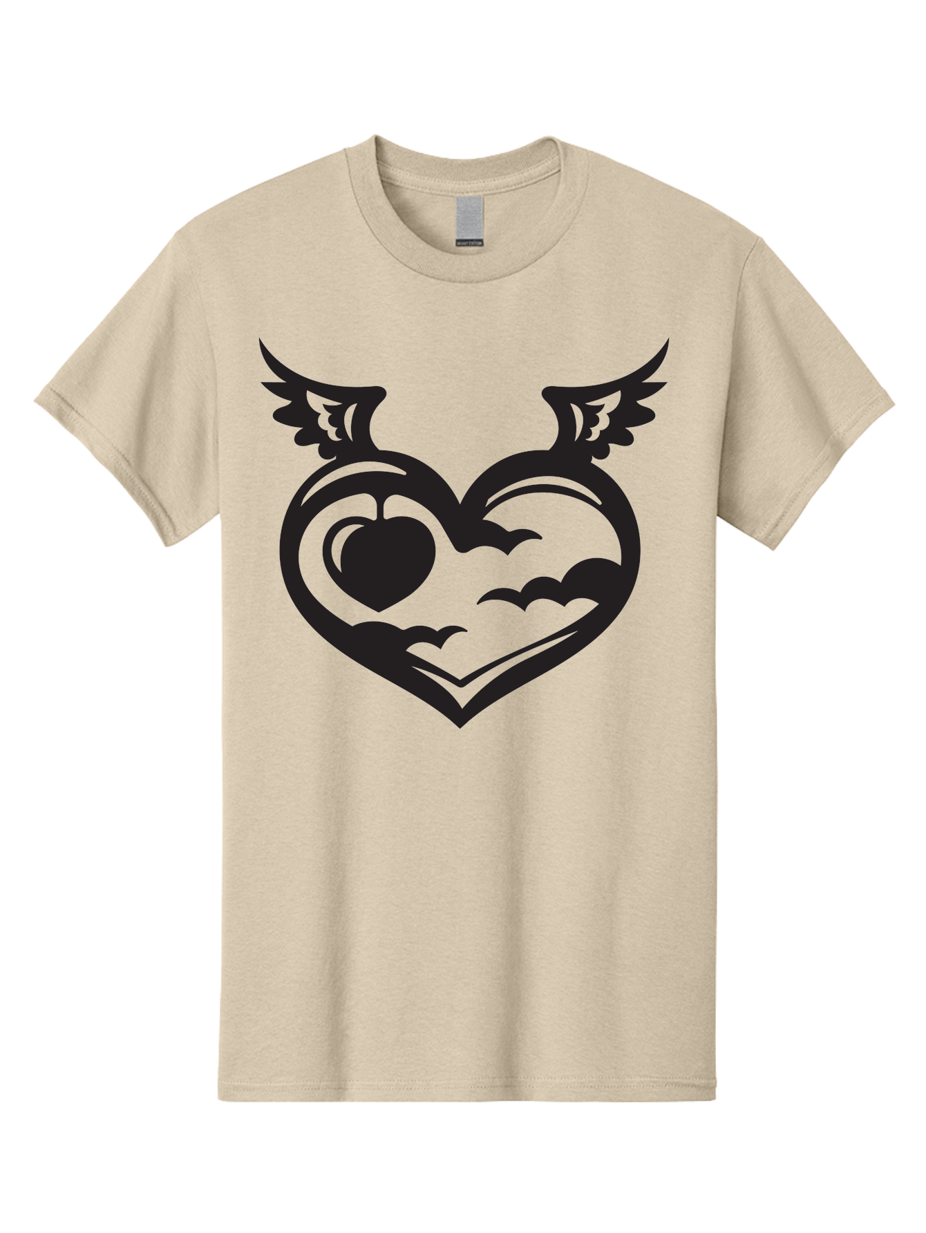 Heart-With-Wings-And-Apple Men'S Graphic Tee, 100% Cotton, Comfortable Casual Summer Wear, Machine Washable, Winged Heart Symbol, Heart With Wings, Apple Inside Heart, Symbolic Artwork, Tattoo Design, Love Icon, Heart Icon, Aab286