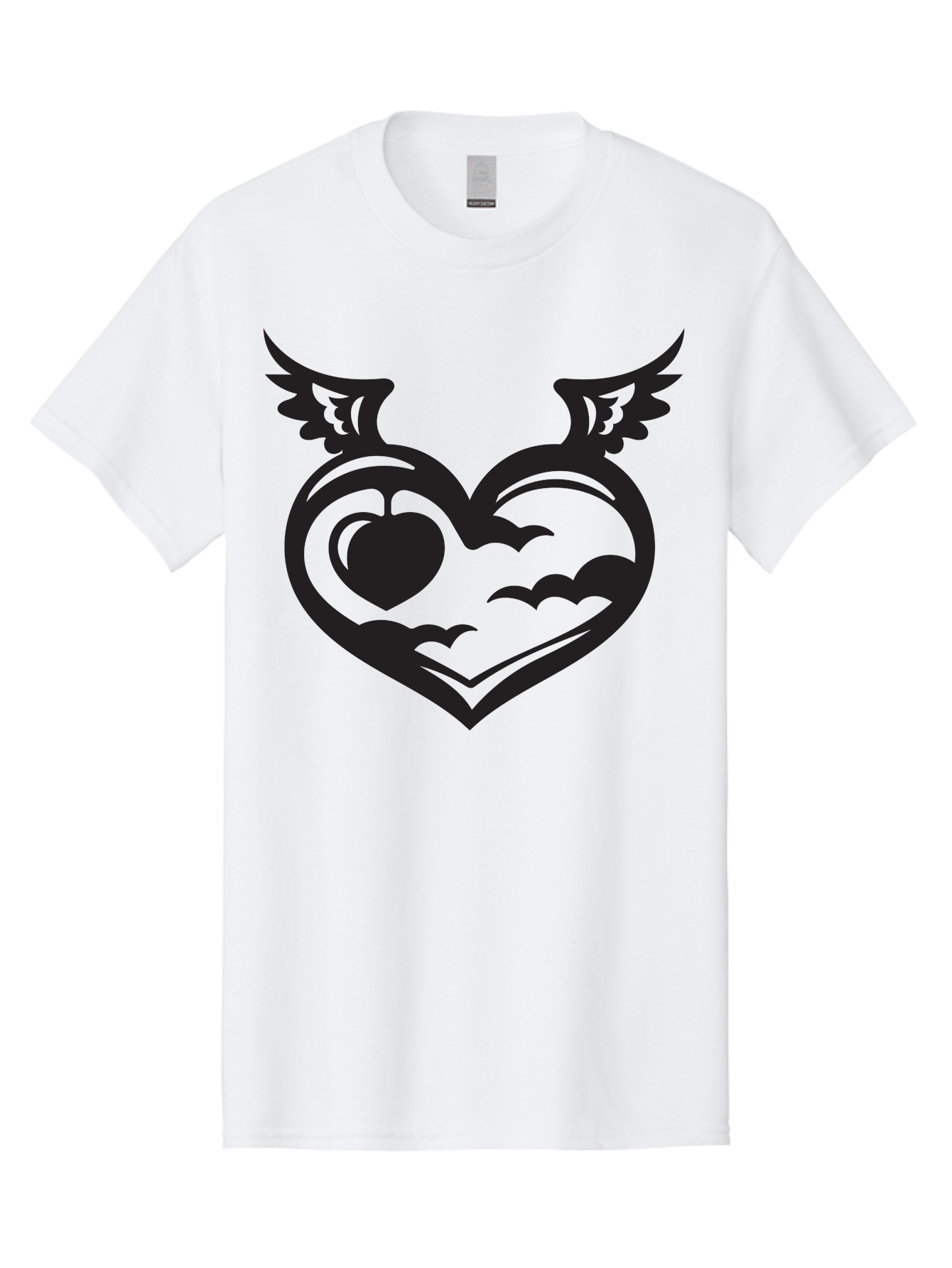 Heart-With-Wings-And-Apple Men'S Graphic Tee, 100% Cotton, Comfortable Casual Summer Wear, Machine Washable, Winged Heart Symbol, Heart With Wings, Apple Inside Heart, Symbolic Artwork, Tattoo Design, Love Icon, Heart Icon, Aab286