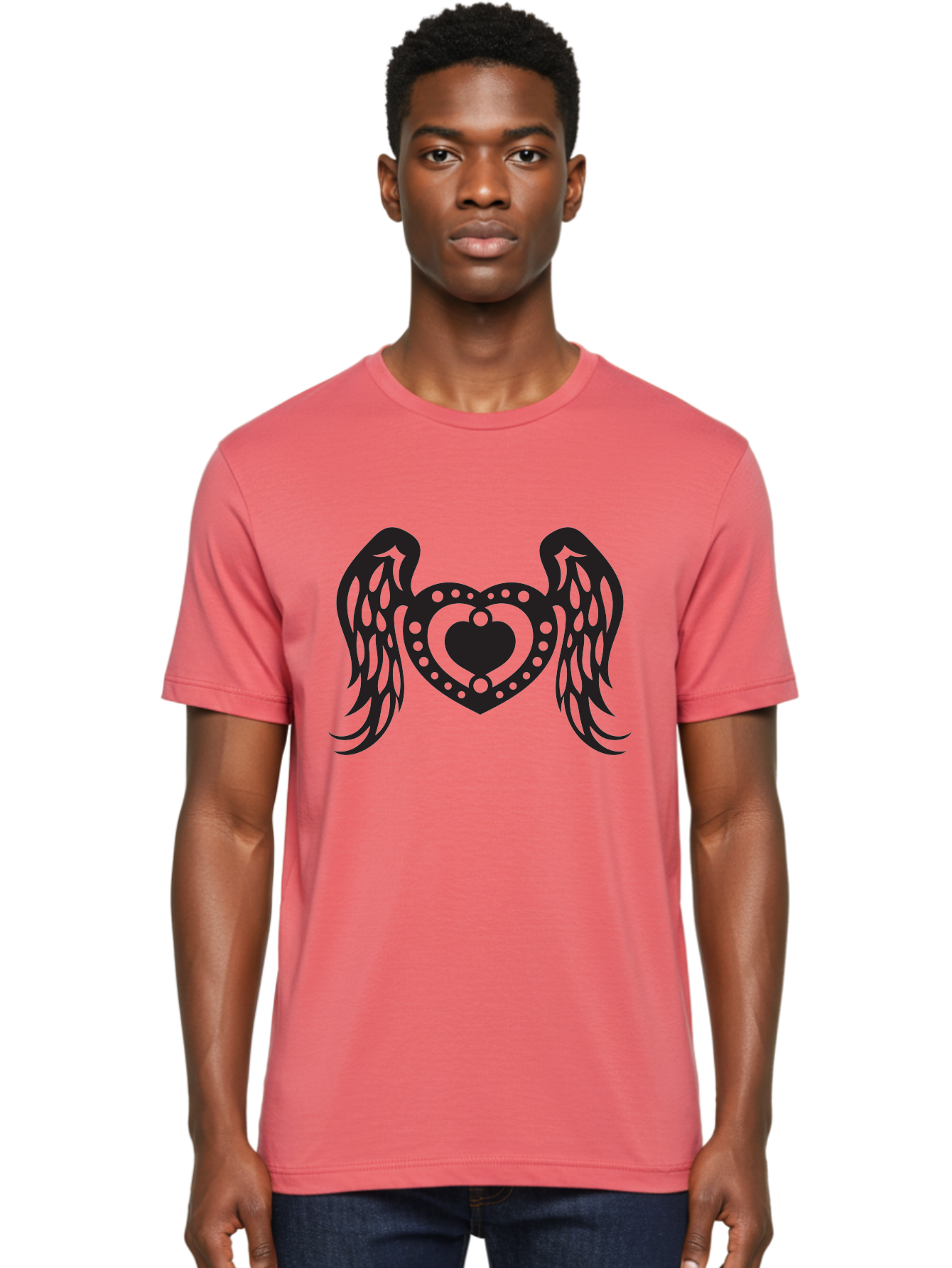 Heart-With-Wings Men'S Graphic Tee, 100% Cotton, Comfortable Casual Summer Wear, Machine Washable, Heart With Wings, Decorative Heart Design, Symbolic Heart Art, Winged Heart Illustration, Love Symbol, Heart Icon, Angel Wings, Aab287