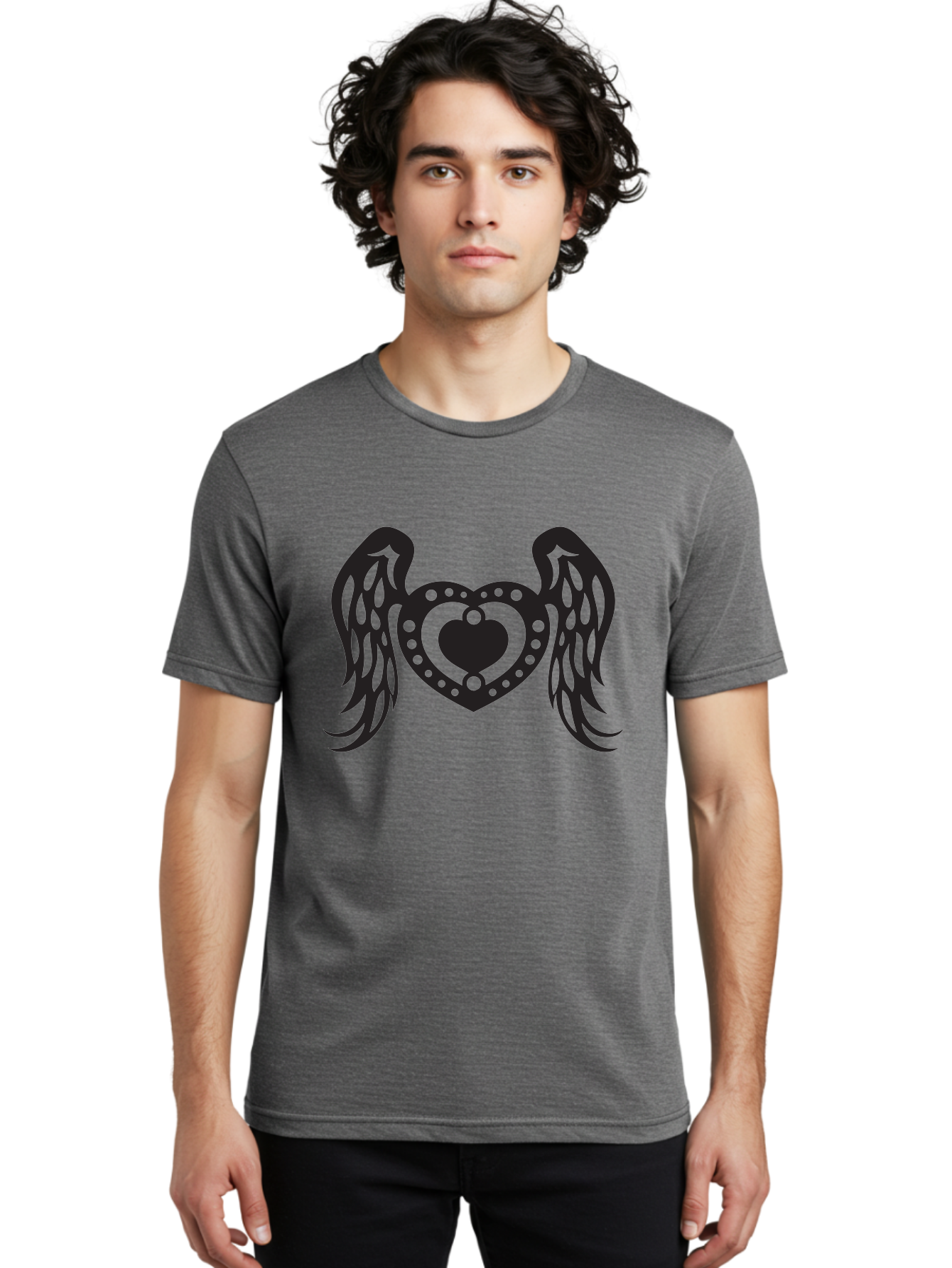 Heart-With-Wings Men'S Graphic Tee, 100% Cotton, Comfortable Casual Summer Wear, Machine Washable, Heart With Wings, Decorative Heart Design, Symbolic Heart Art, Winged Heart Illustration, Love Symbol, Heart Icon, Angel Wings, Aab287