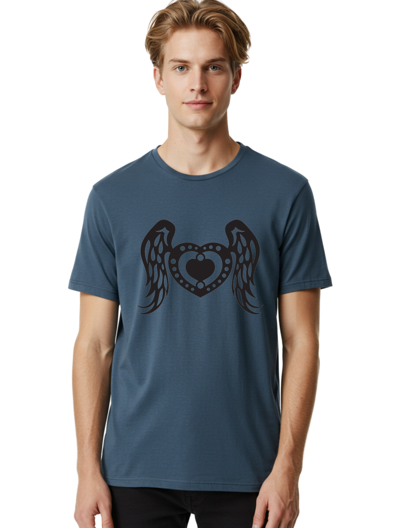 Heart-With-Wings Men'S Graphic Tee, 100% Cotton, Comfortable Casual Summer Wear, Machine Washable, Heart With Wings, Decorative Heart Design, Symbolic Heart Art, Winged Heart Illustration, Love Symbol, Heart Icon, Angel Wings, Aab287