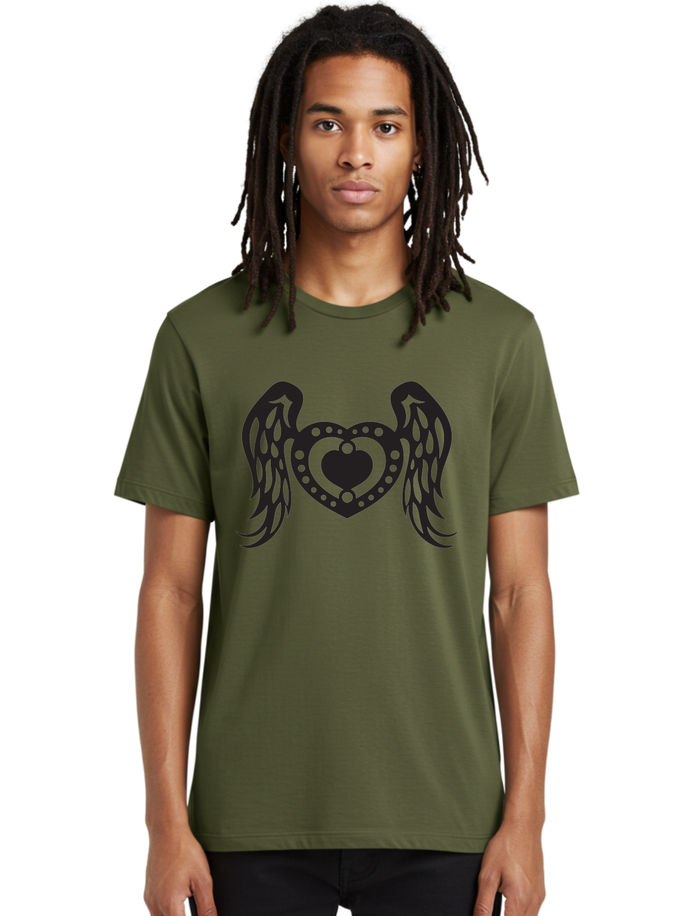 Heart-With-Wings Men'S Graphic Tee, 100% Cotton, Comfortable Casual Summer Wear, Machine Washable, Heart With Wings, Decorative Heart Design, Symbolic Heart Art, Winged Heart Illustration, Love Symbol, Heart Icon, Angel Wings, Aab287