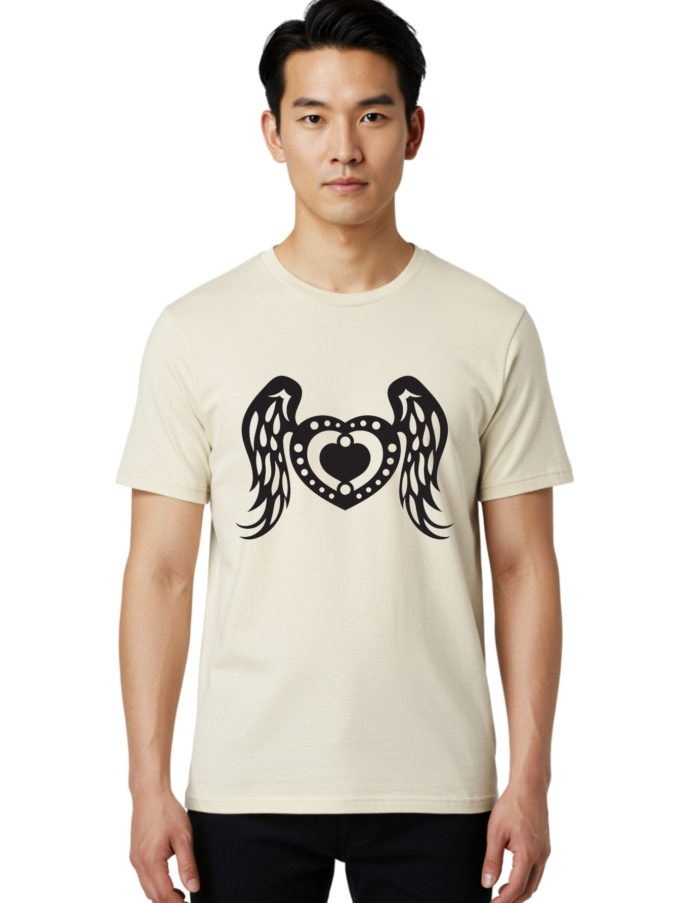 Heart-With-Wings Men'S Graphic Tee, 100% Cotton, Comfortable Casual Summer Wear, Machine Washable, Heart With Wings, Decorative Heart Design, Symbolic Heart Art, Winged Heart Illustration, Love Symbol, Heart Icon, Angel Wings, Aab287