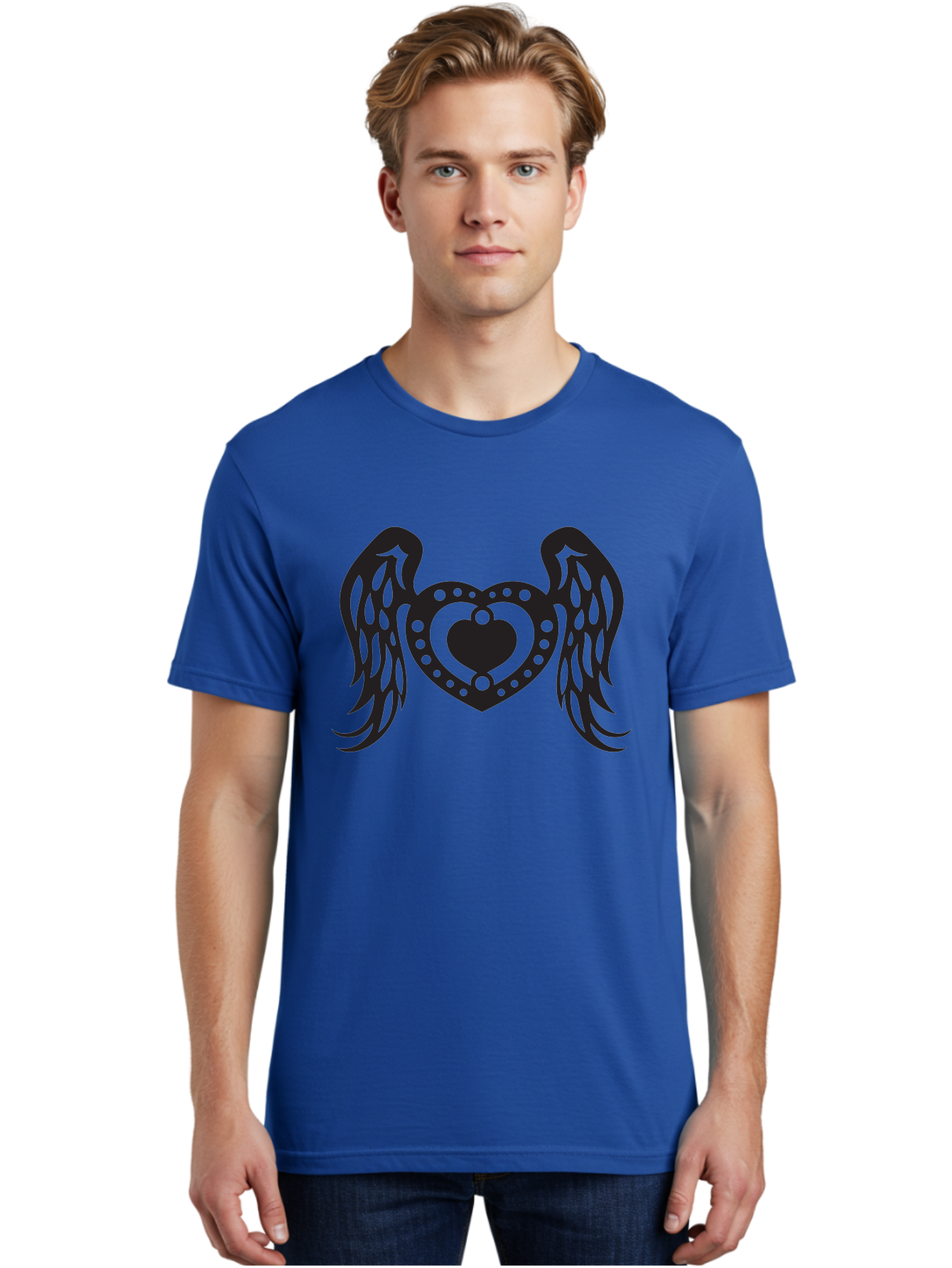 Heart-With-Wings Men'S Graphic Tee, 100% Cotton, Comfortable Casual Summer Wear, Machine Washable, Heart With Wings, Decorative Heart Design, Symbolic Heart Art, Winged Heart Illustration, Love Symbol, Heart Icon, Angel Wings, Aab287