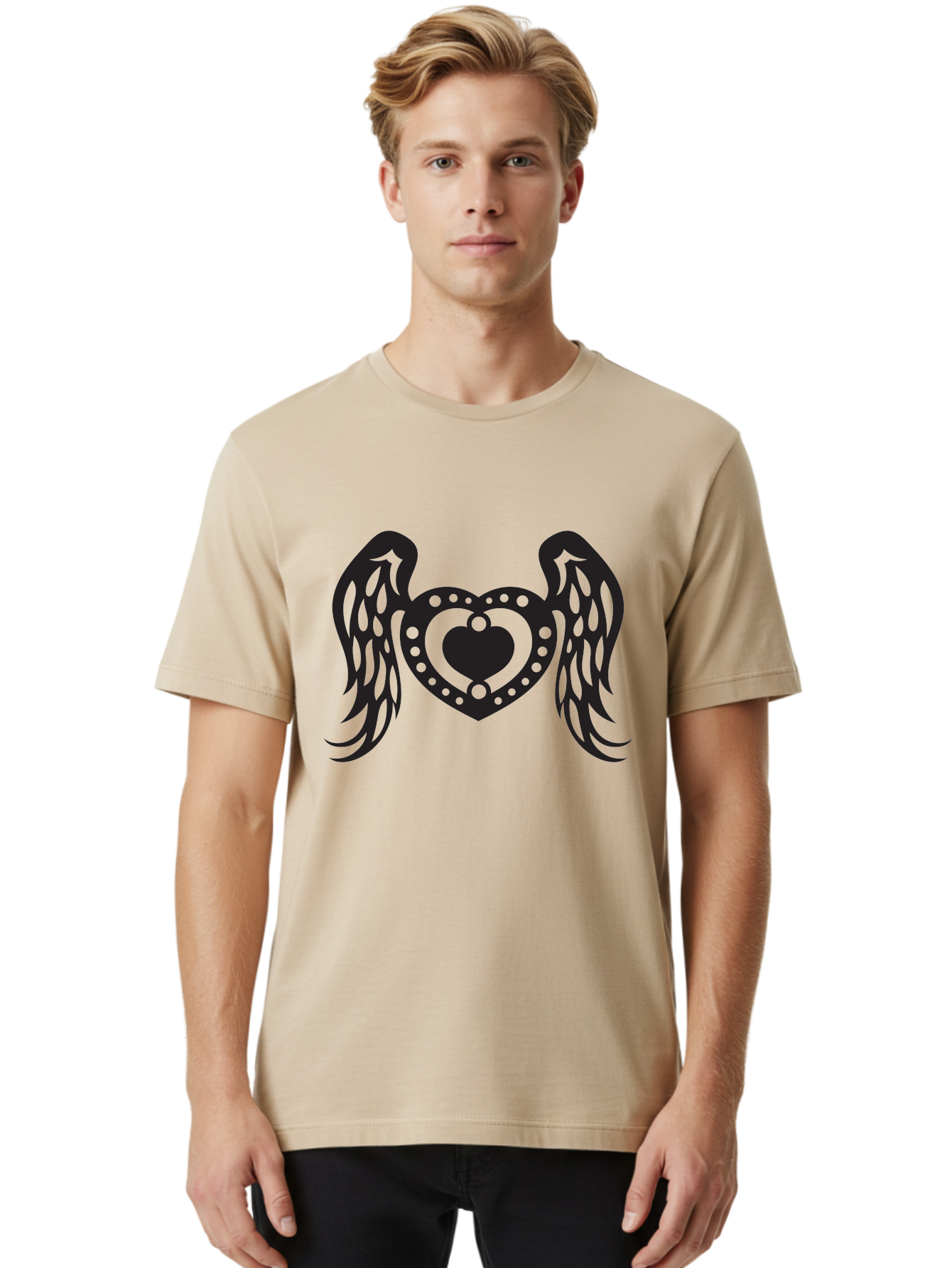 Heart-With-Wings Men'S Graphic Tee, 100% Cotton, Comfortable Casual Summer Wear, Machine Washable, Heart With Wings, Decorative Heart Design, Symbolic Heart Art, Winged Heart Illustration, Love Symbol, Heart Icon, Angel Wings, Aab287