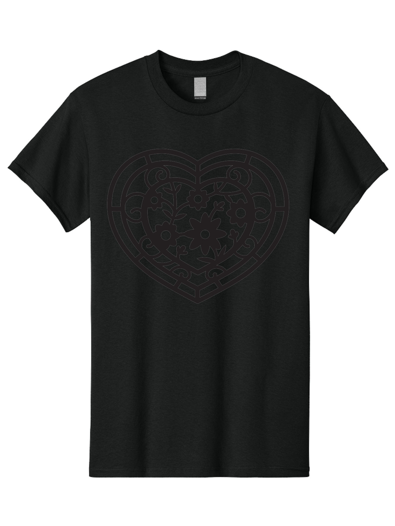 Heart Men'S Graphic Tee, 100% Cotton, Comfortable Casual Summer Wear, Machine Washable, Heart Shape, Floral Patterns, Black Outline, Ornate Details, Vintage Style, Love Symbol, Floral Motifs, Decorative Art Aab288