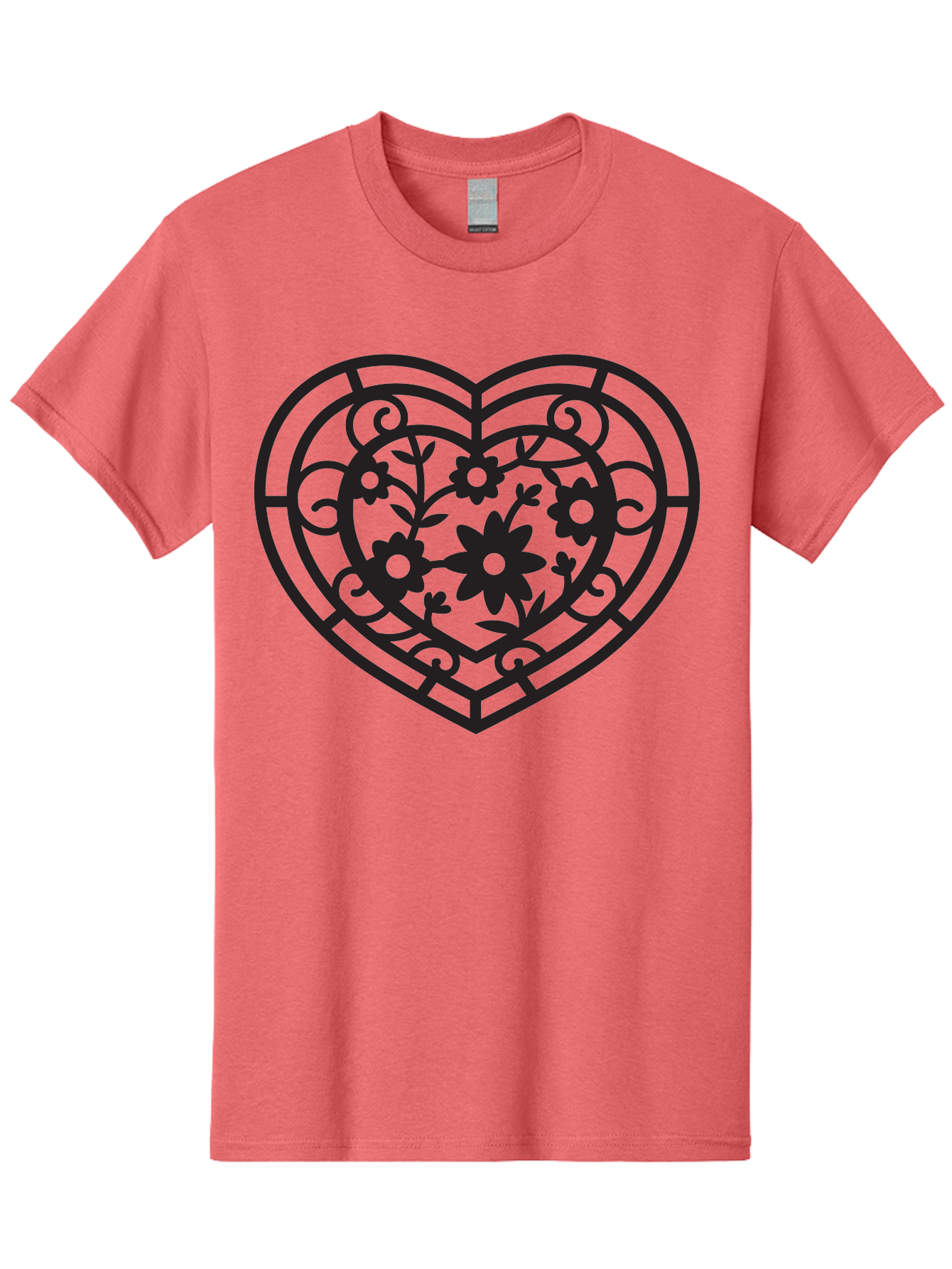 Heart Men'S Graphic Tee, 100% Cotton, Comfortable Casual Summer Wear, Machine Washable, Heart Shape, Floral Patterns, Black Outline, Ornate Details, Vintage Style, Love Symbol, Floral Motifs, Decorative Art Aab288