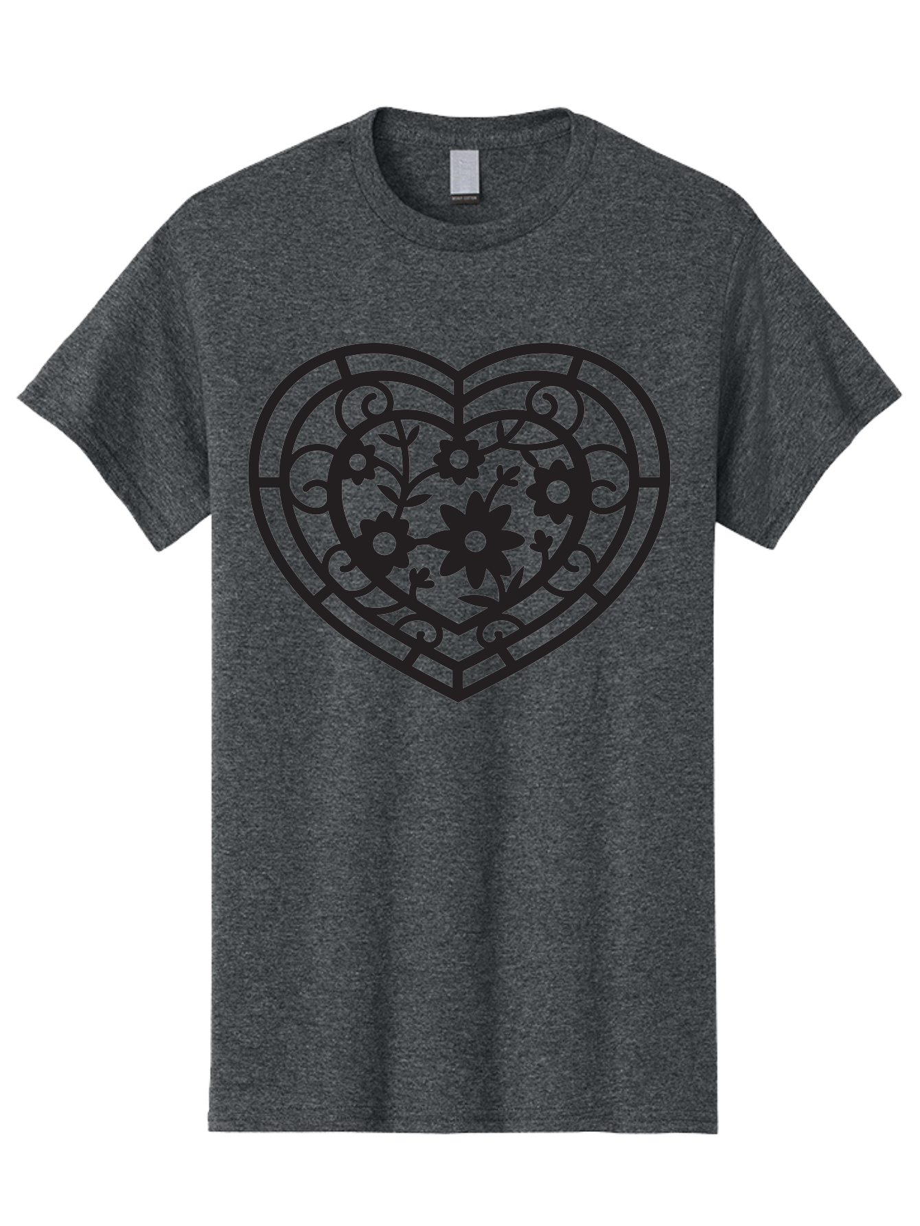 Heart Men'S Graphic Tee, 100% Cotton, Comfortable Casual Summer Wear, Machine Washable, Heart Shape, Floral Patterns, Black Outline, Ornate Details, Vintage Style, Love Symbol, Floral Motifs, Decorative Art Aab288
