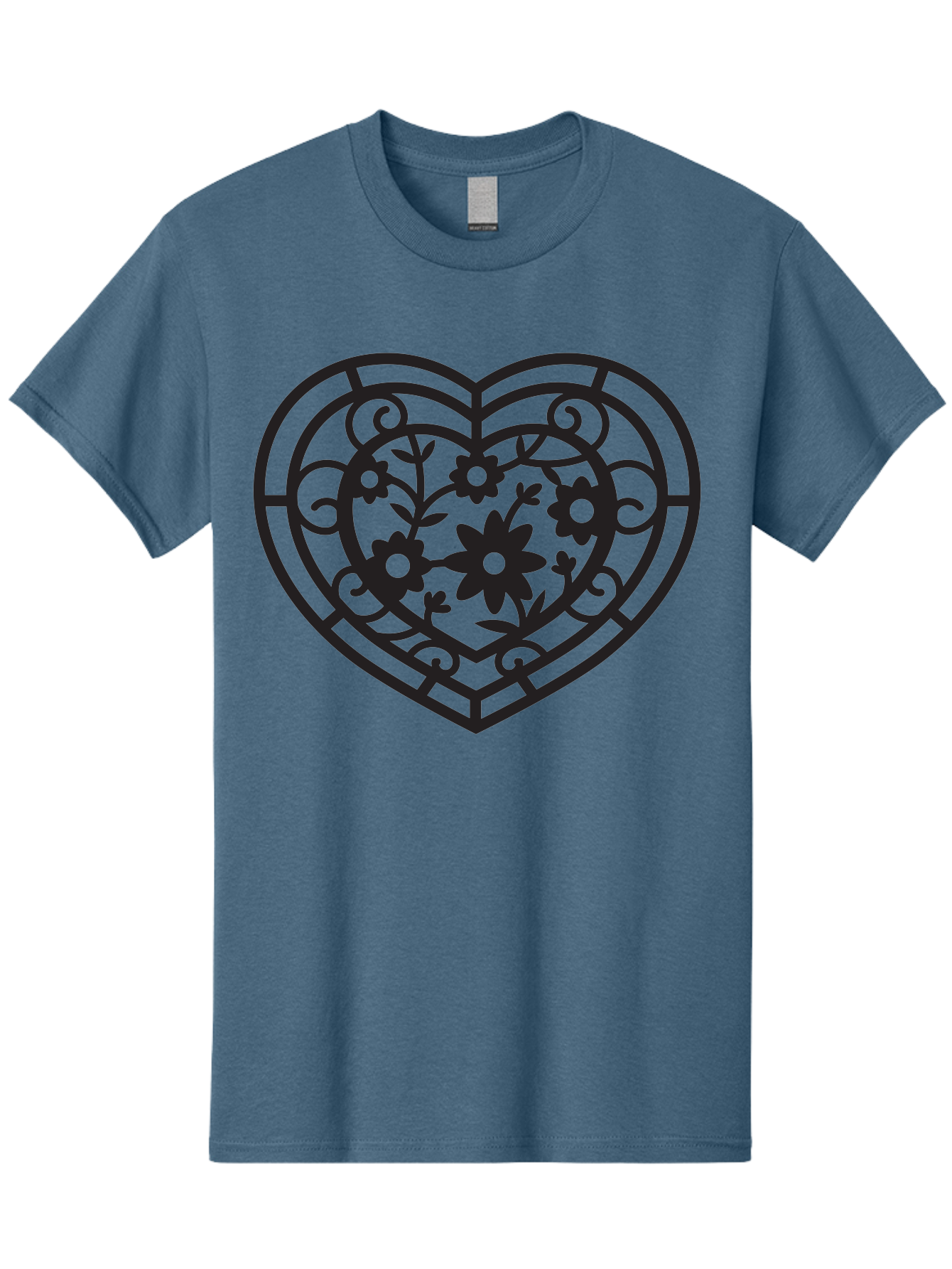 Heart Men'S Graphic Tee, 100% Cotton, Comfortable Casual Summer Wear, Machine Washable, Heart Shape, Floral Patterns, Black Outline, Ornate Details, Vintage Style, Love Symbol, Floral Motifs, Decorative Art Aab288