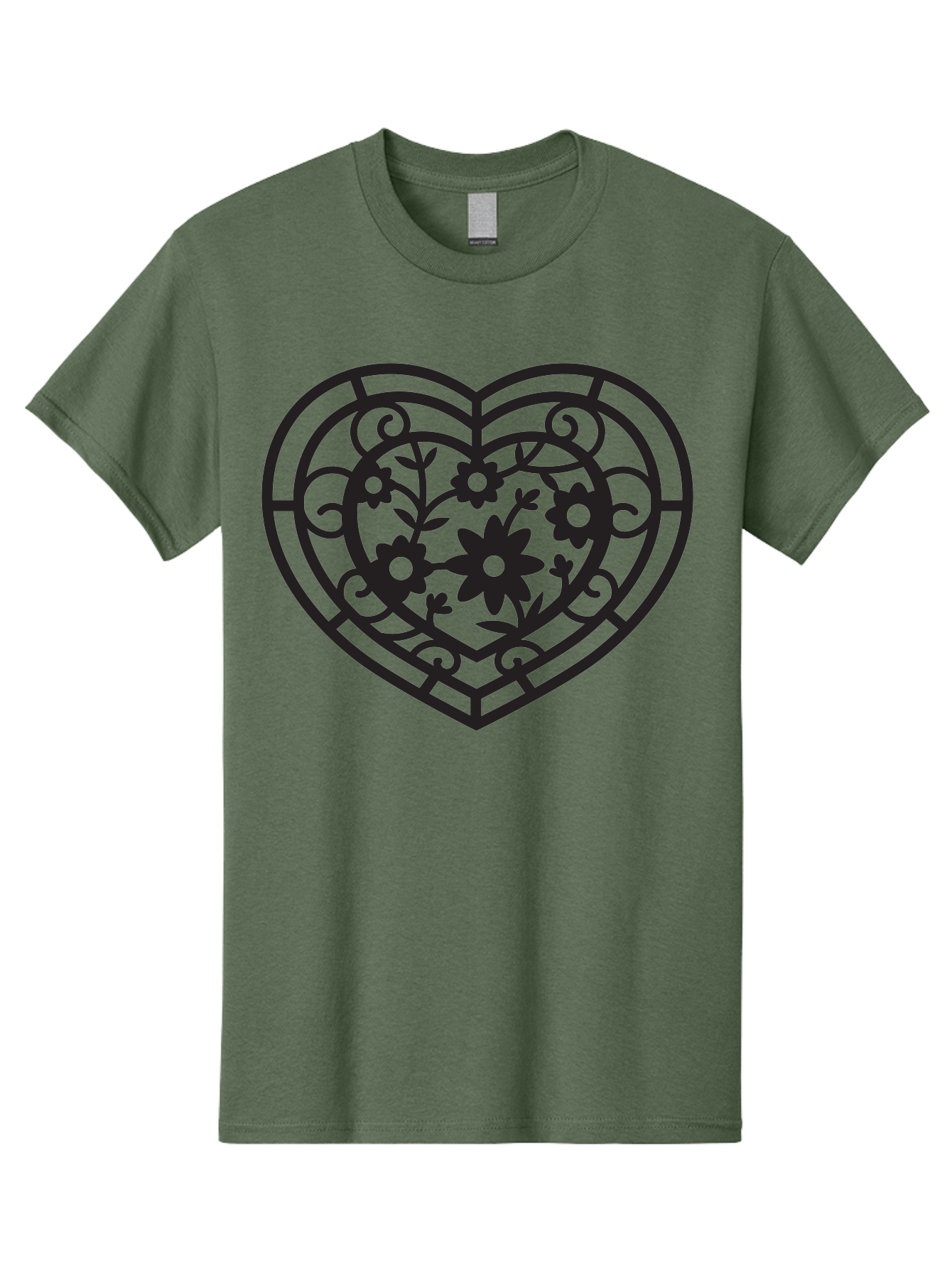Heart Men'S Graphic Tee, 100% Cotton, Comfortable Casual Summer Wear, Machine Washable, Heart Shape, Floral Patterns, Black Outline, Ornate Details, Vintage Style, Love Symbol, Floral Motifs, Decorative Art Aab288