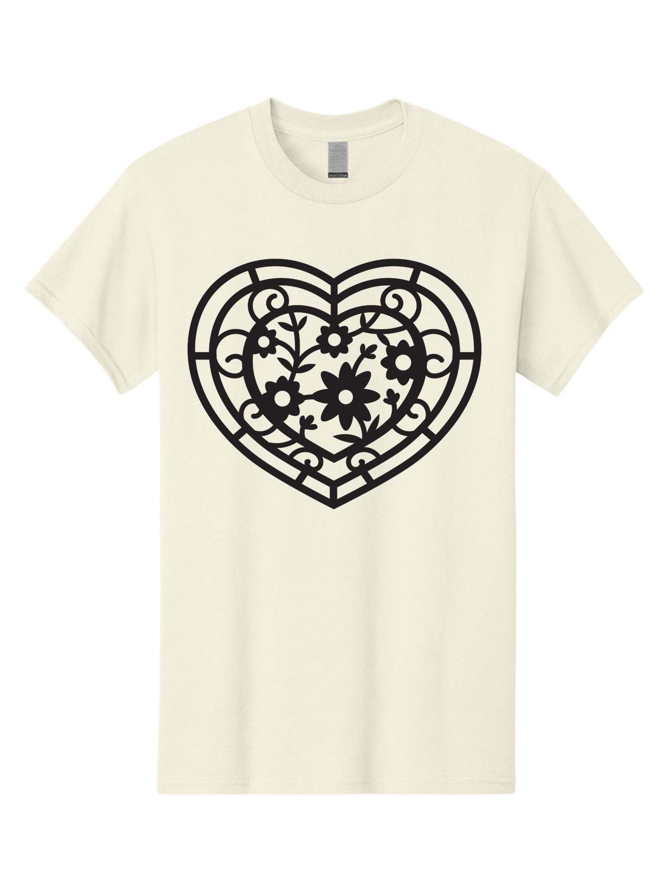 Heart Men'S Graphic Tee, 100% Cotton, Comfortable Casual Summer Wear, Machine Washable, Heart Shape, Floral Patterns, Black Outline, Ornate Details, Vintage Style, Love Symbol, Floral Motifs, Decorative Art Aab288