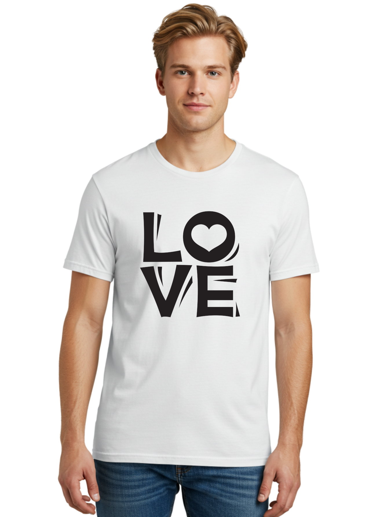 Love-1 Men'S Graphic Tee, 100% Cotton, Comfortable Casual Summer Wear, Machine Washable, Love Typography, Heart Symbol, Black Lettering, Bold Font, Quirky Design, Love Message, Abstract Art, Modern Style Aab289