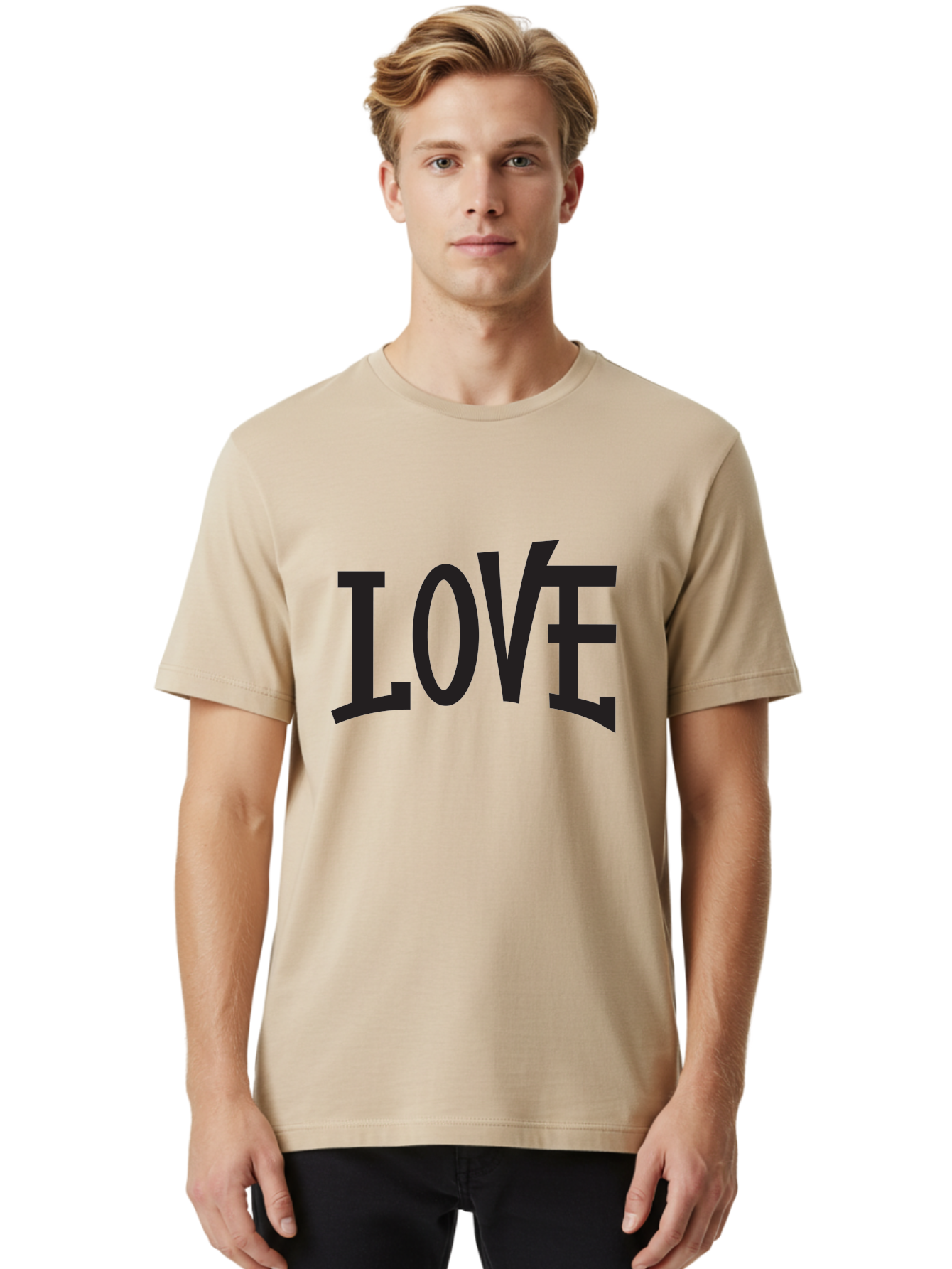 Love-2 Men'S Graphic Tee, 100% Cotton, Comfortable Casual Summer Wear, Machine Washable, Love Typography, Black Font, Bold Letters, Emotional Words, Heartfelt Expression, Love Quote, Typographic Art Aab290