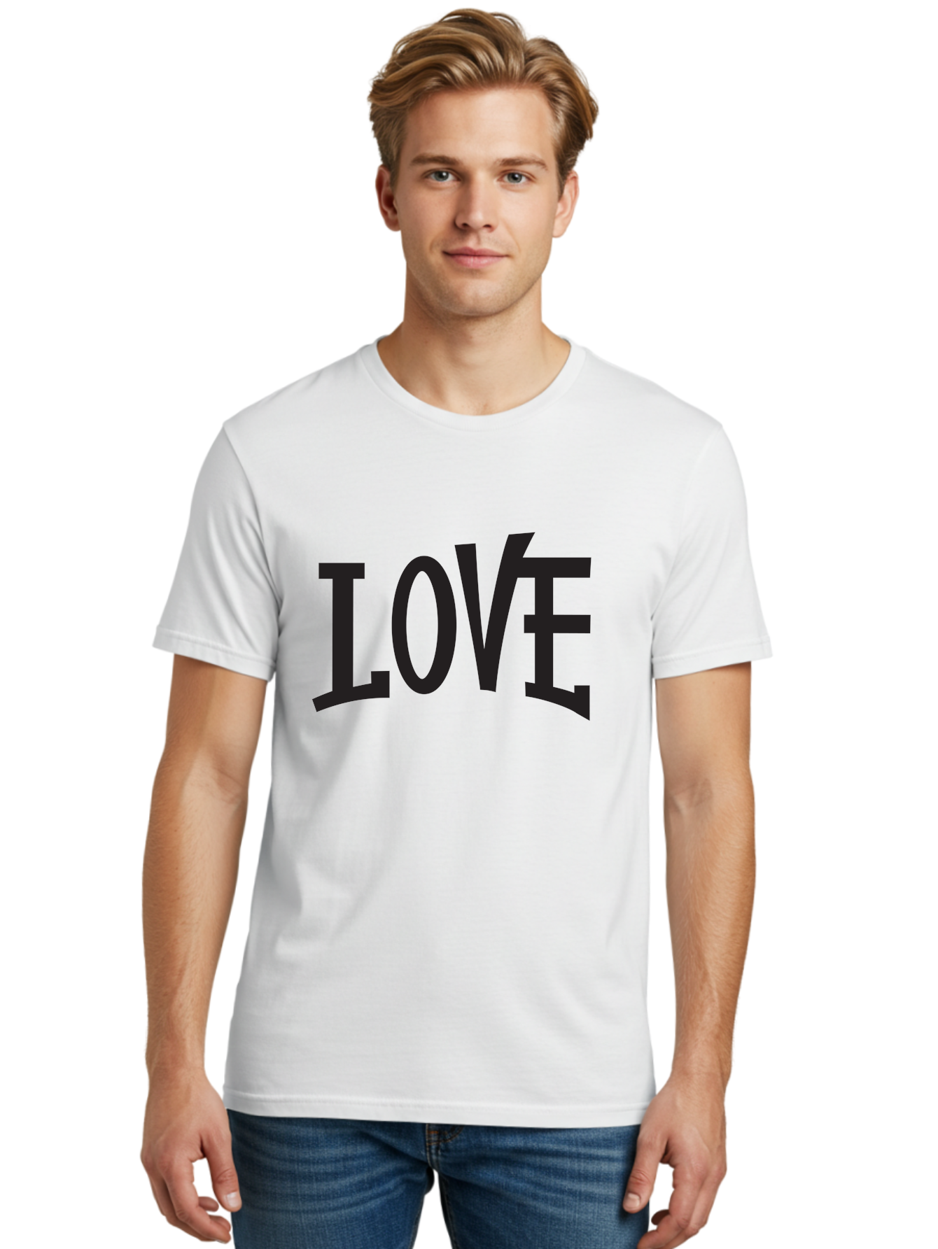 Love-2 Men'S Graphic Tee, 100% Cotton, Comfortable Casual Summer Wear, Machine Washable, Love Typography, Black Font, Bold Letters, Emotional Words, Heartfelt Expression, Love Quote, Typographic Art Aab290