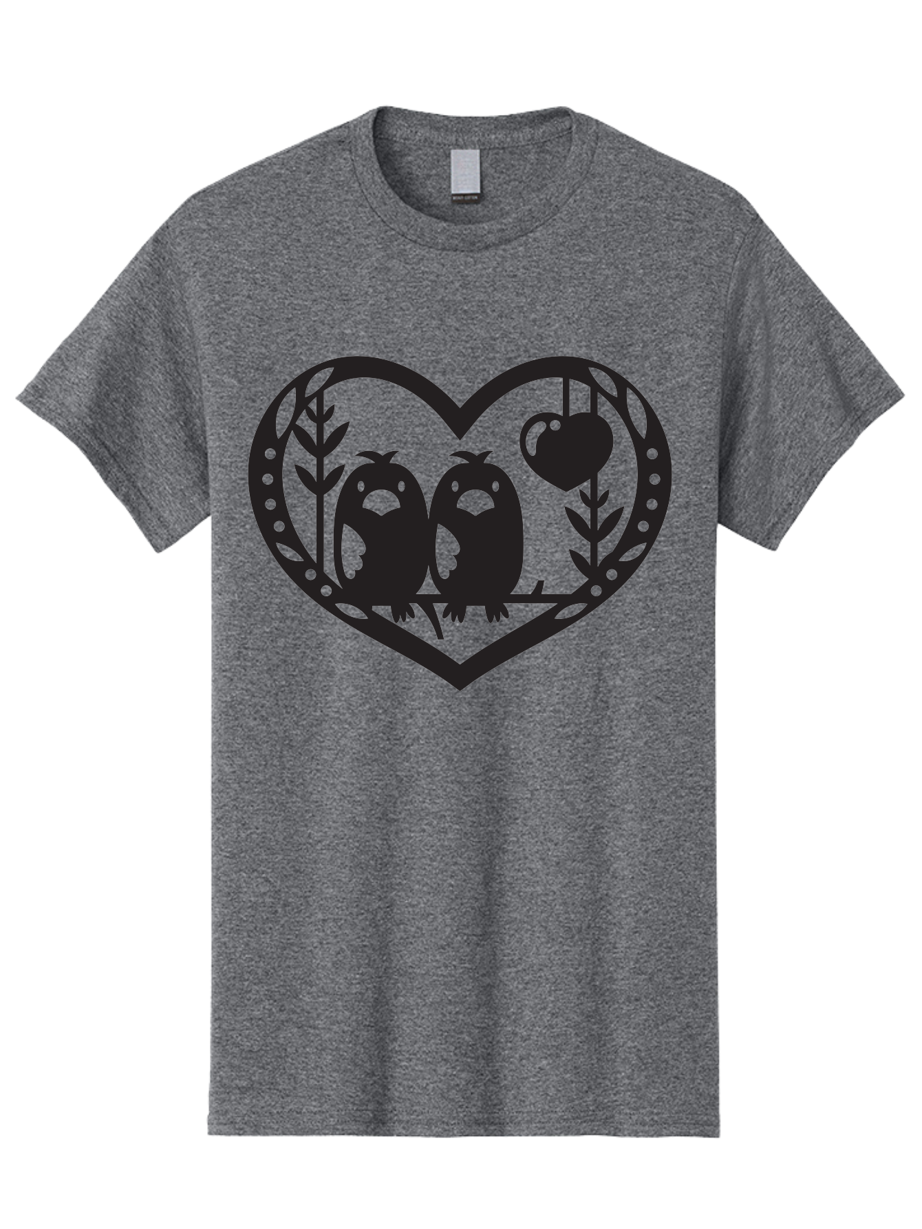Love-Birds-1 Men'S Graphic Tee, 100% Cotton, Comfortable Casual Summer Wear, Machine Washable, Pair Of Birds Perched On Branch, Heart-Shaped Frame, Love Symbolism, Decorative Design, Minimalist Style, Simple Shapes, Cute Illustration, Aab291