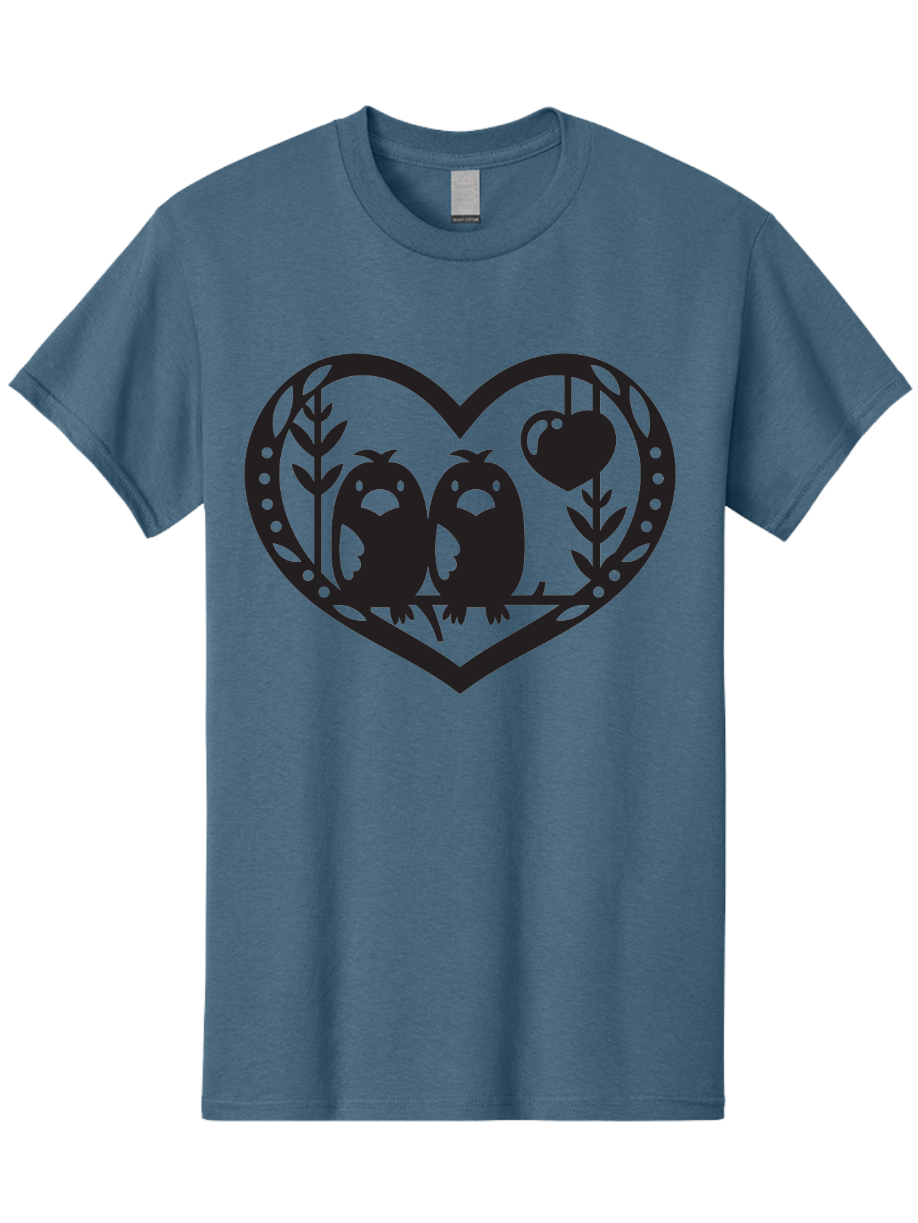 Love-Birds-1 Men'S Graphic Tee, 100% Cotton, Comfortable Casual Summer Wear, Machine Washable, Pair Of Birds Perched On Branch, Heart-Shaped Frame, Love Symbolism, Decorative Design, Minimalist Style, Simple Shapes, Cute Illustration, Aab291