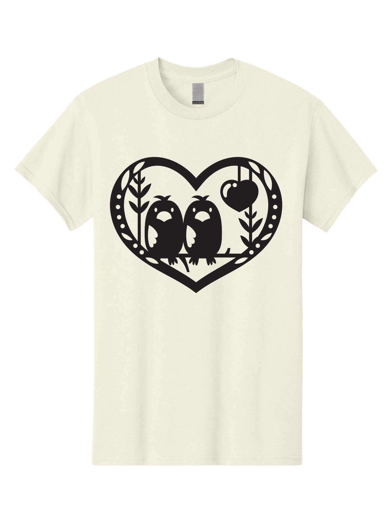 Love-Birds-1 Men'S Graphic Tee, 100% Cotton, Comfortable Casual Summer Wear, Machine Washable, Pair Of Birds Perched On Branch, Heart-Shaped Frame, Love Symbolism, Decorative Design, Minimalist Style, Simple Shapes, Cute Illustration, Aab291