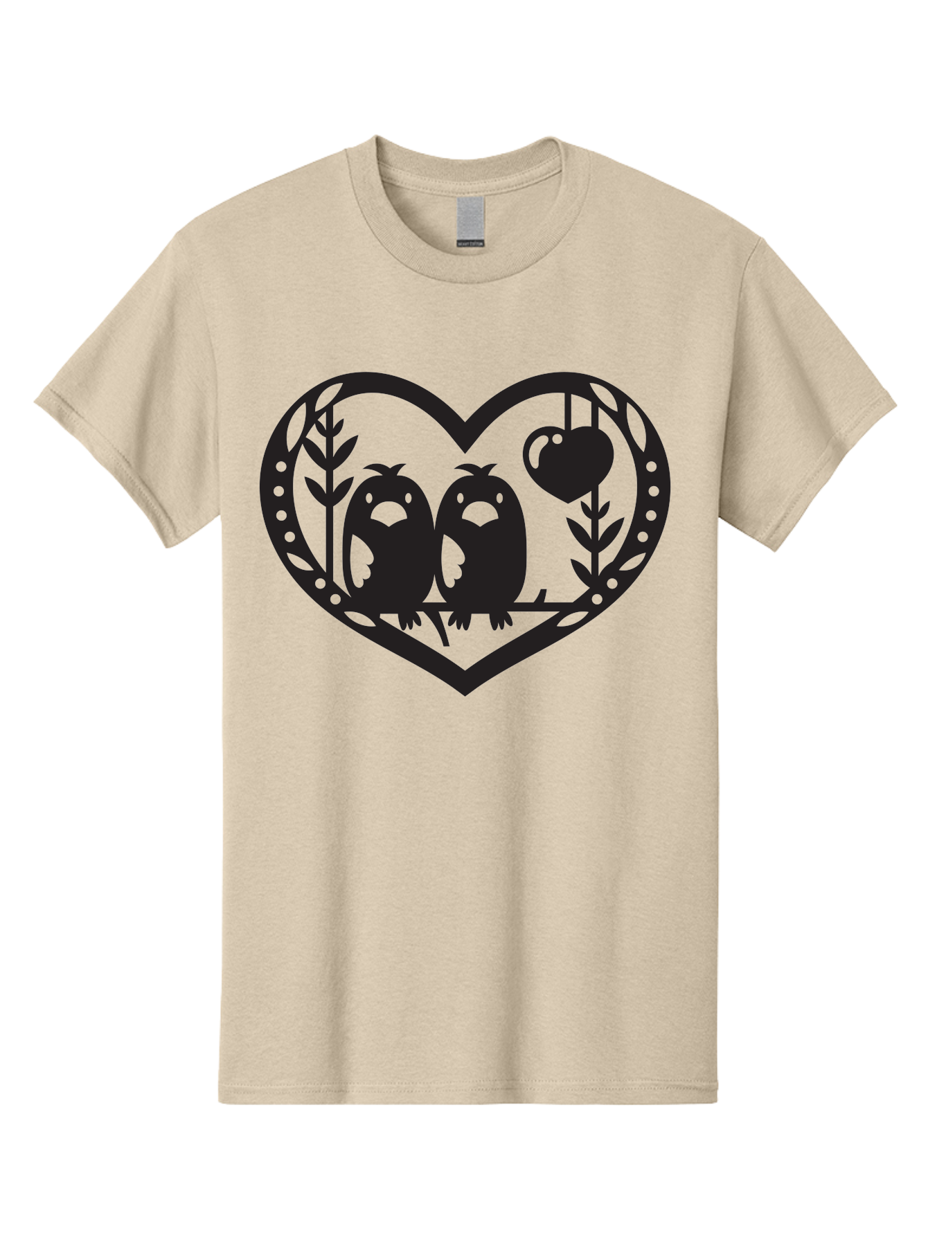 Love-Birds-1 Men'S Graphic Tee, 100% Cotton, Comfortable Casual Summer Wear, Machine Washable, Pair Of Birds Perched On Branch, Heart-Shaped Frame, Love Symbolism, Decorative Design, Minimalist Style, Simple Shapes, Cute Illustration, Aab291