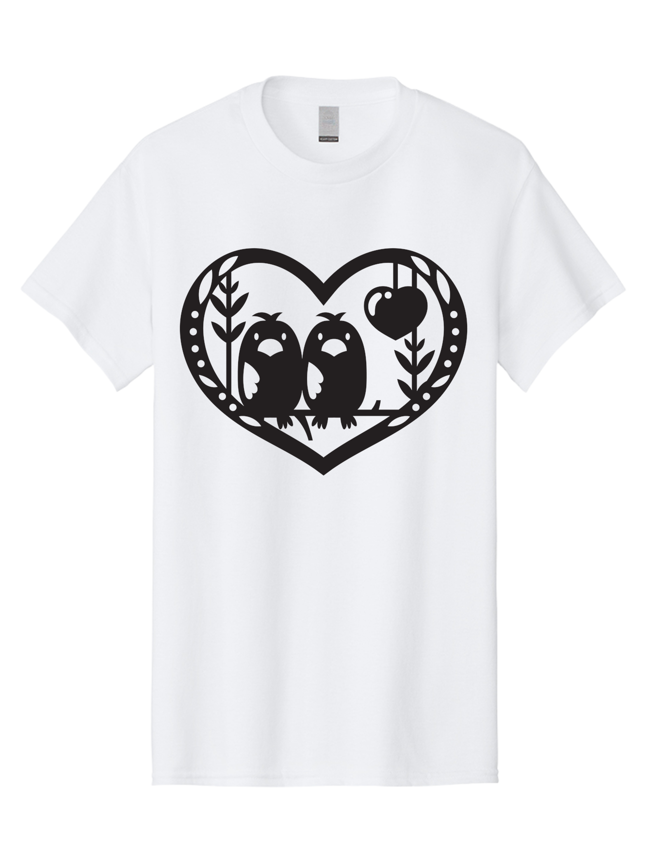 Love-Birds-1 Men'S Graphic Tee, 100% Cotton, Comfortable Casual Summer Wear, Machine Washable, Pair Of Birds Perched On Branch, Heart-Shaped Frame, Love Symbolism, Decorative Design, Minimalist Style, Simple Shapes, Cute Illustration, Aab291