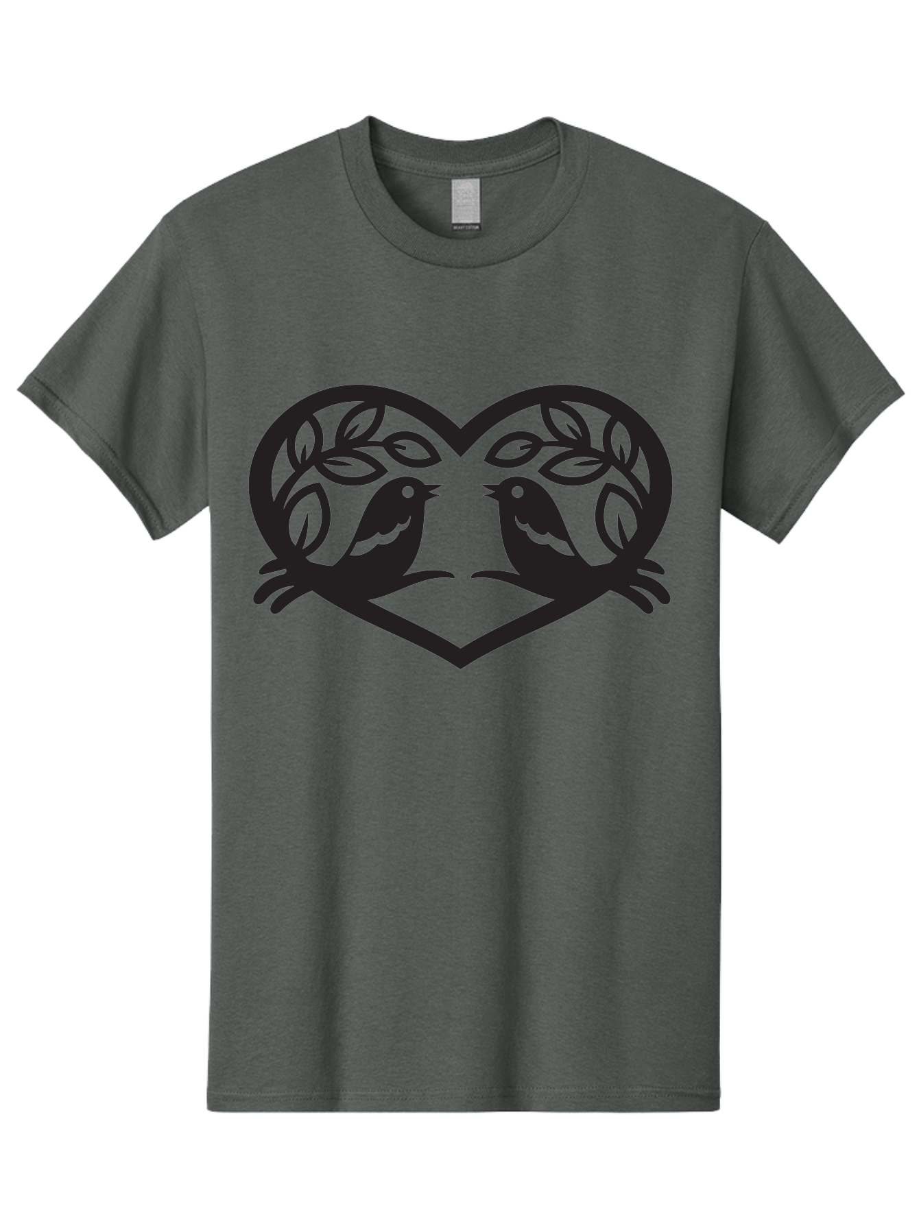 Love-Birds-Heart Men'S Graphic Tee, 100% Cotton, Comfortable Casual Summer Wear, Machine Washable, Love Birds, Heart Shape, Leafy Branches, Couple Birds, Tender Moment, Symbol Of Love, Peaceful Scene, Nature-Inspired Art Aab292