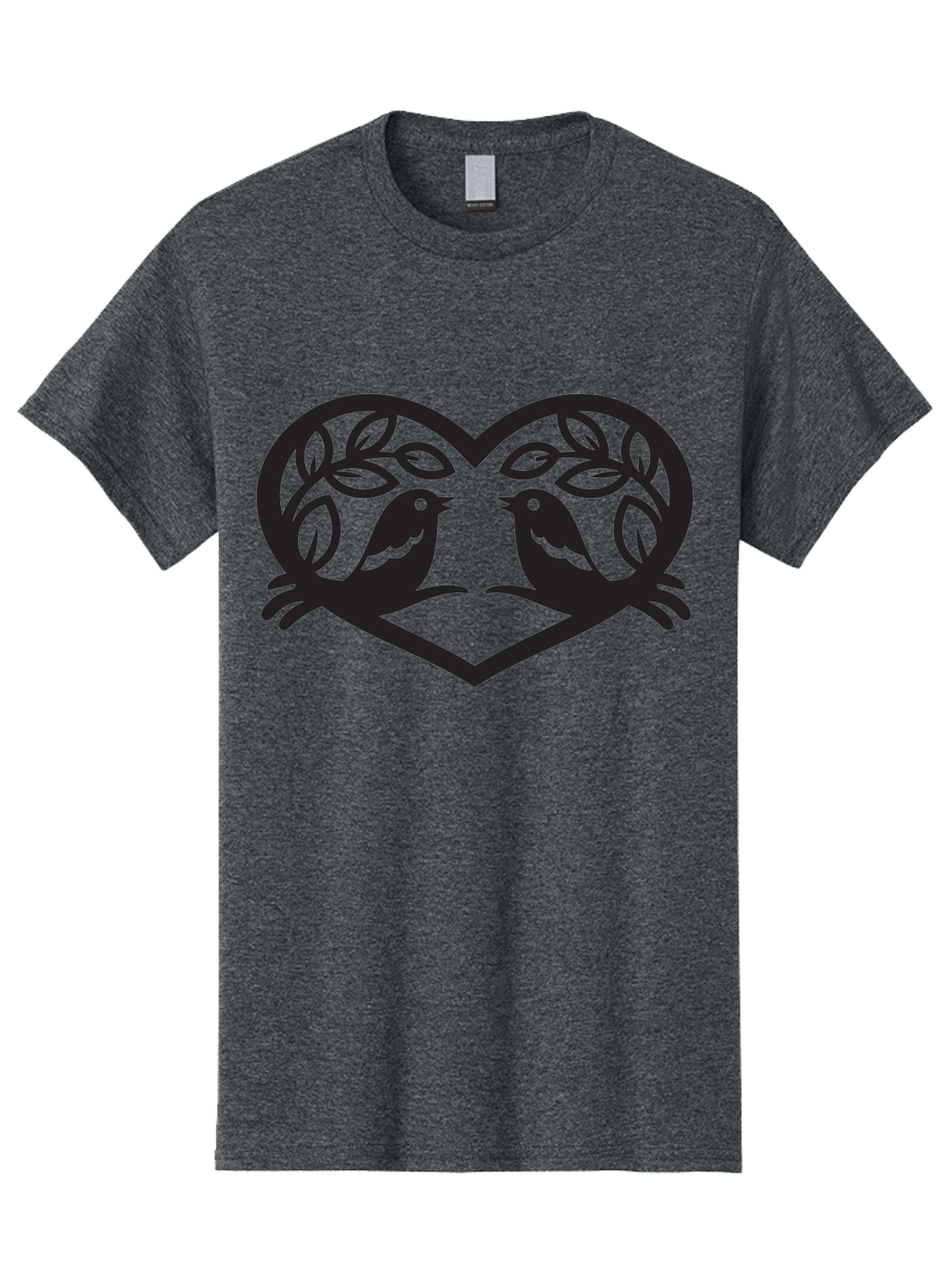 Love-Birds-Heart Men'S Graphic Tee, 100% Cotton, Comfortable Casual Summer Wear, Machine Washable, Love Birds, Heart Shape, Leafy Branches, Couple Birds, Tender Moment, Symbol Of Love, Peaceful Scene, Nature-Inspired Art Aab292