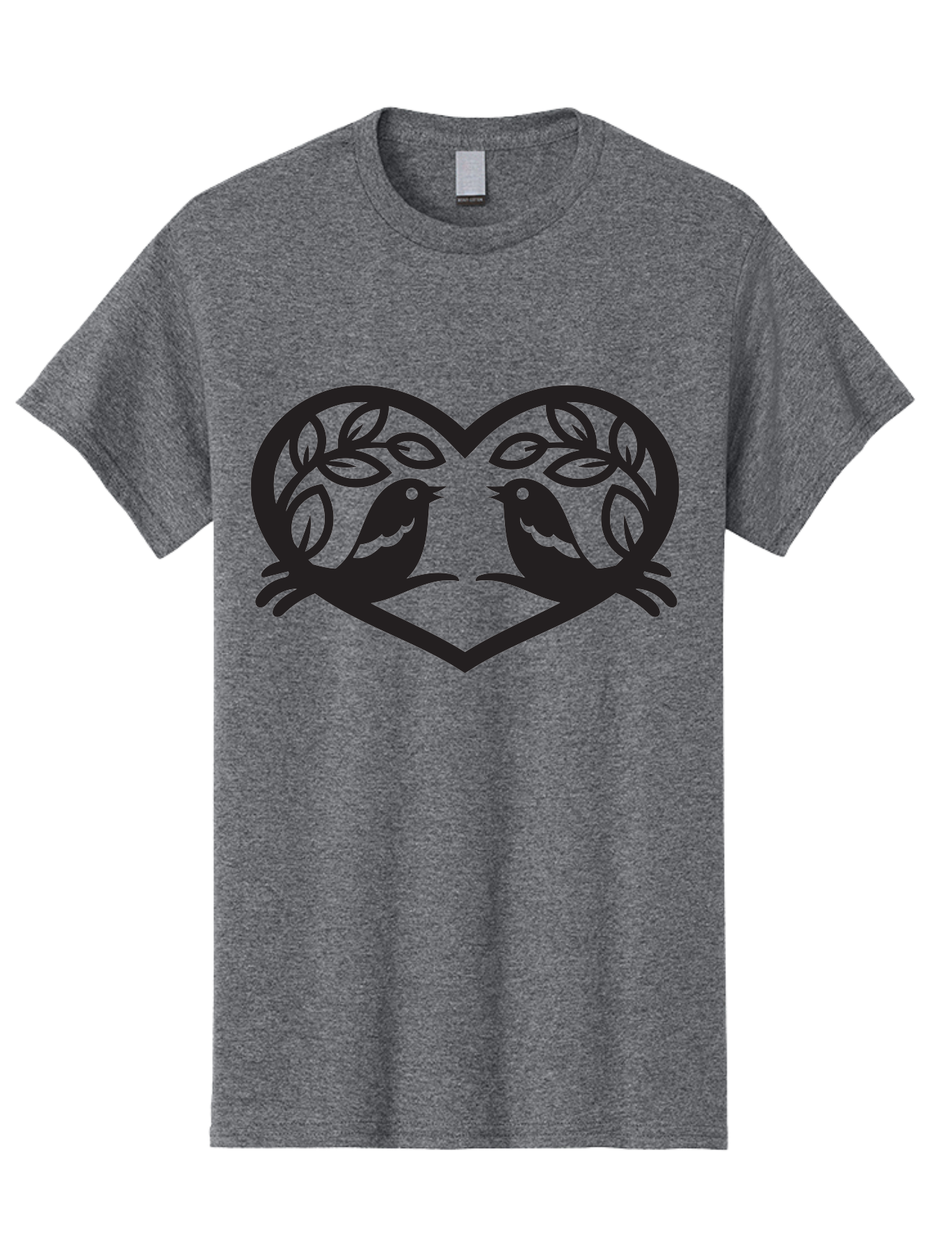 Love-Birds-Heart Men'S Graphic Tee, 100% Cotton, Comfortable Casual Summer Wear, Machine Washable, Love Birds, Heart Shape, Leafy Branches, Couple Birds, Tender Moment, Symbol Of Love, Peaceful Scene, Nature-Inspired Art Aab292