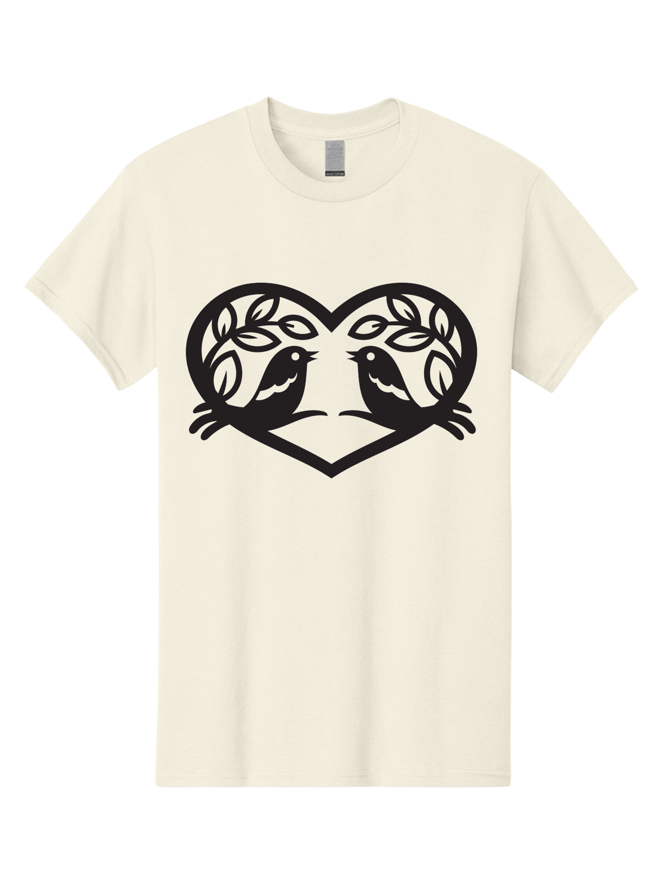 Love-Birds-Heart Men'S Graphic Tee, 100% Cotton, Comfortable Casual Summer Wear, Machine Washable, Love Birds, Heart Shape, Leafy Branches, Couple Birds, Tender Moment, Symbol Of Love, Peaceful Scene, Nature-Inspired Art Aab292