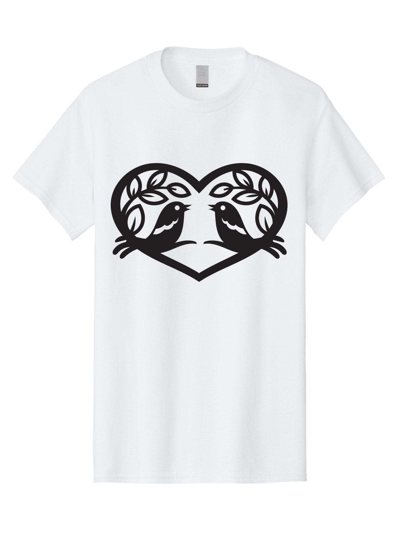 Love-Birds-Heart Men'S Graphic Tee, 100% Cotton, Comfortable Casual Summer Wear, Machine Washable, Love Birds, Heart Shape, Leafy Branches, Couple Birds, Tender Moment, Symbol Of Love, Peaceful Scene, Nature-Inspired Art Aab292