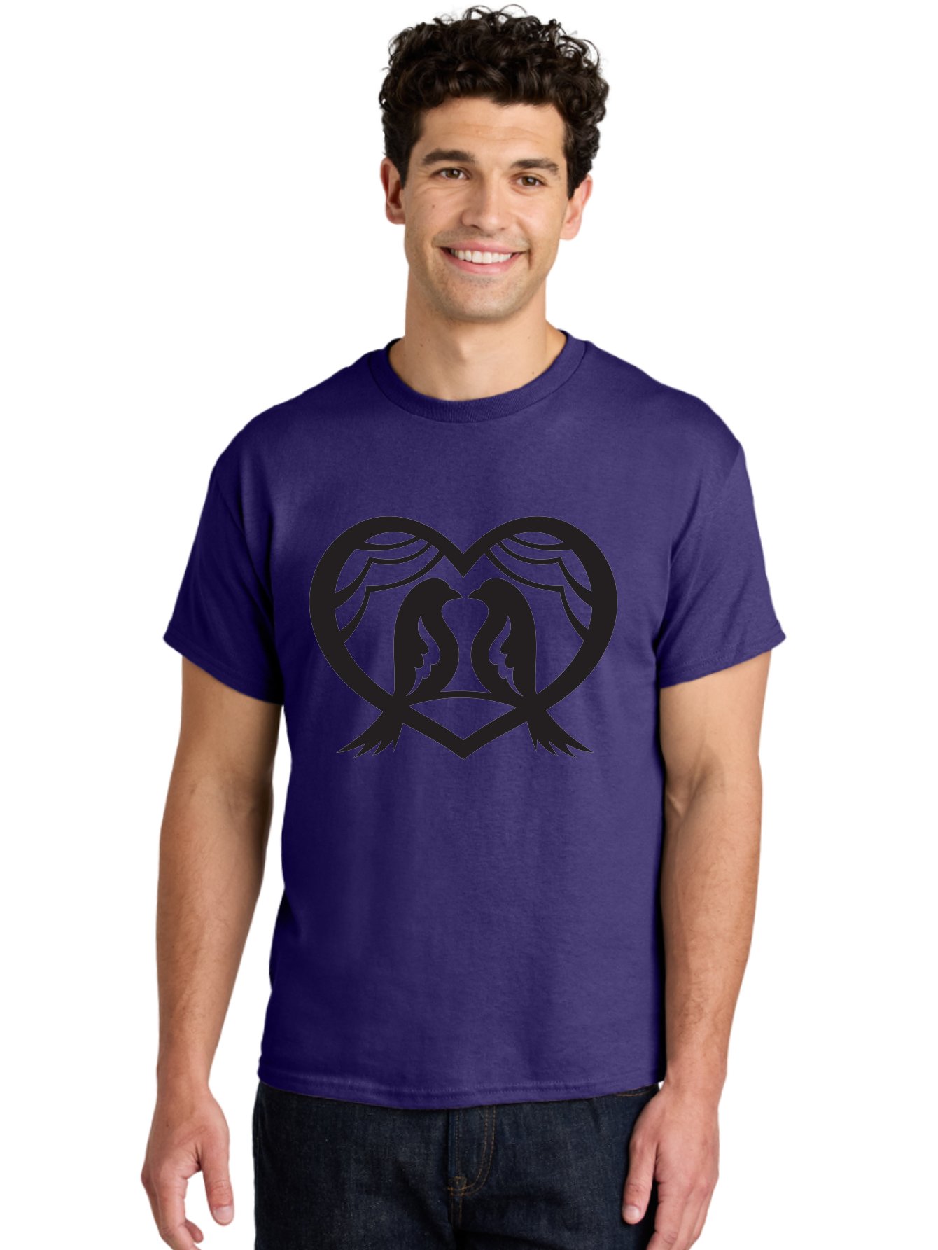 Love-Birds Men'S Graphic Tee, 100% Cotton, Comfortable Casual Summer Wear, Machine Washable, Two Doves, Doves Kissing, Heart Shape, Symbol Of Love, Peaceful Doves, Love Birds, Heart Symbol, Gentle Creatures, Symbolic Art, Dove Hearts Aab293