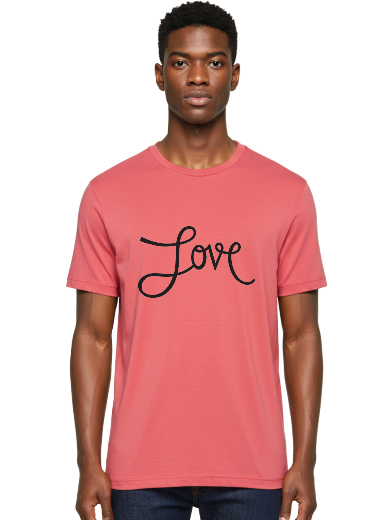 Love Men'S Graphic Tee, 100% Cotton, Comfortable Casual Summer Wear, Machine Washable, Love Typography, Cursive Font, Black Text, Romantic Quote, Affectionate Message, Heartwarming Phrase, Elegant Script Aab294