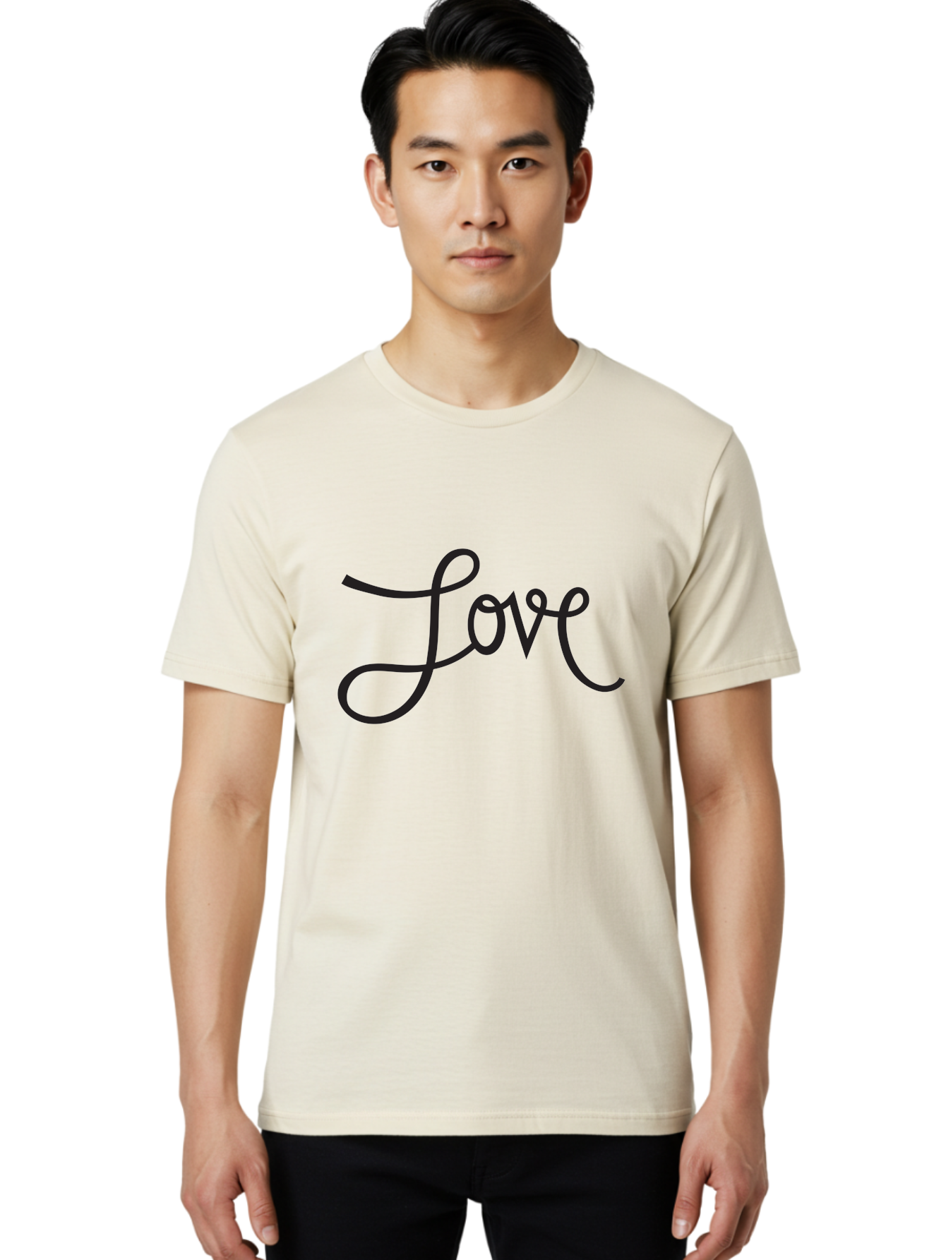 Love Men'S Graphic Tee, 100% Cotton, Comfortable Casual Summer Wear, Machine Washable, Love Typography, Cursive Font, Black Text, Romantic Quote, Affectionate Message, Heartwarming Phrase, Elegant Script Aab294