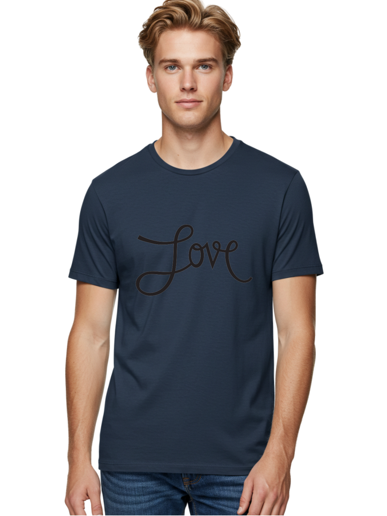 Love Men'S Graphic Tee, 100% Cotton, Comfortable Casual Summer Wear, Machine Washable, Love Typography, Cursive Font, Black Text, Romantic Quote, Affectionate Message, Heartwarming Phrase, Elegant Script Aab294