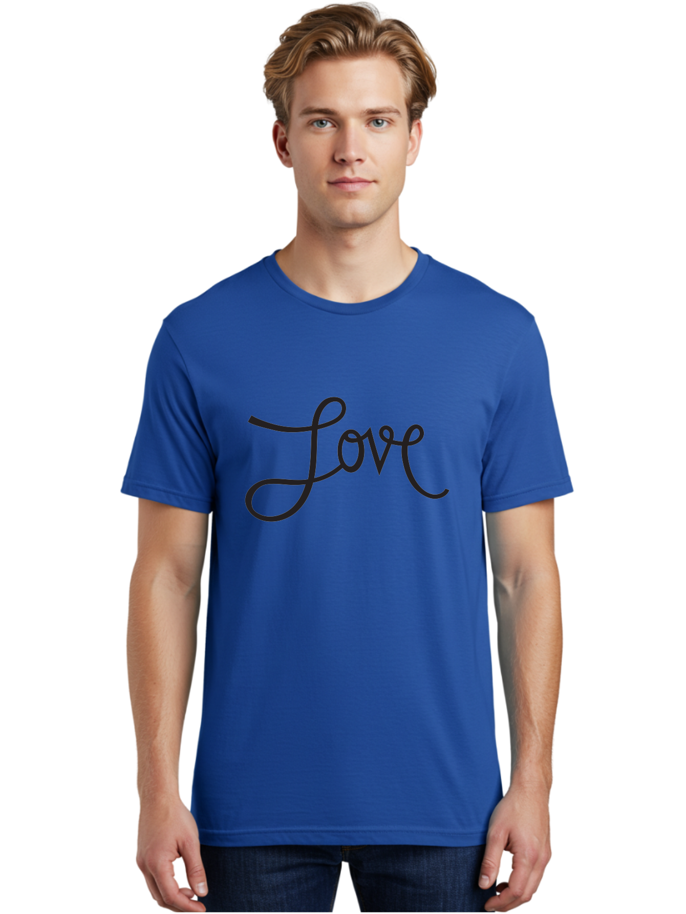 Love Men'S Graphic Tee, 100% Cotton, Comfortable Casual Summer Wear, Machine Washable, Love Typography, Cursive Font, Black Text, Romantic Quote, Affectionate Message, Heartwarming Phrase, Elegant Script Aab294