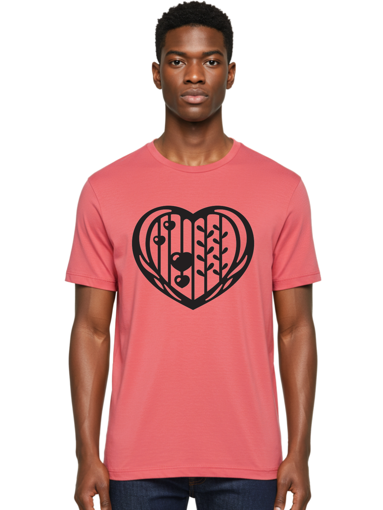 Mobile-Cage-Heart Men'S Graphic Tee, 100% Cotton, Comfortable Casual Summer Wear, Machine Washable, Heart-Shaped Cage, Bird Trapped, Love Symbol, Restricted Freedom, Emotional Confinement, Symbol Of Love, Heart, Birdcage Aab295