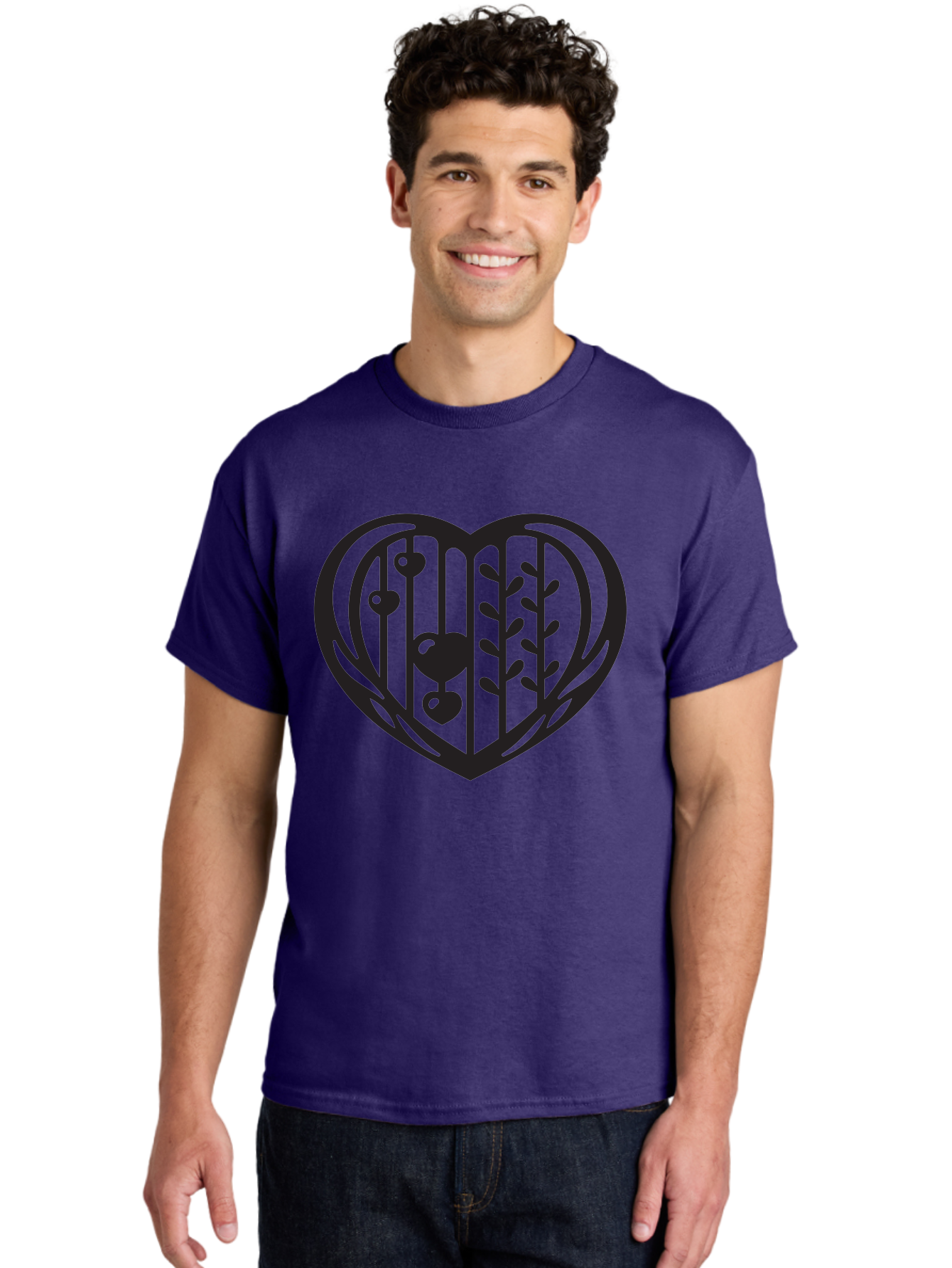 Mobile-Cage-Heart Men'S Graphic Tee, 100% Cotton, Comfortable Casual Summer Wear, Machine Washable, Heart-Shaped Cage, Bird Trapped, Love Symbol, Restricted Freedom, Emotional Confinement, Symbol Of Love, Heart, Birdcage Aab295