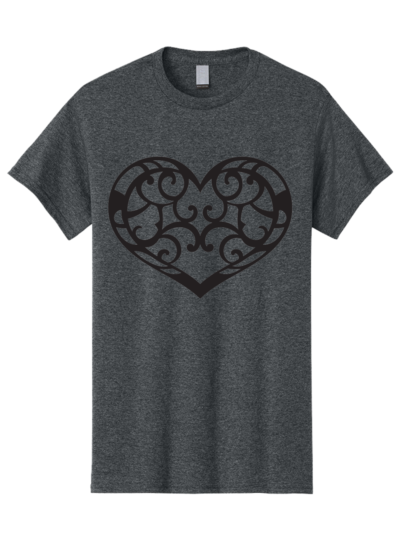 Ornate-Heart Men'S Graphic Tee, 100% Cotton, Comfortable Casual Summer Wear, Machine Washable, Ornate Heart Design, Swirling Patterns, Intricate Details, Symbolic Love, Decorative Art, Valentines Day Theme, Filigree Heart Aab296