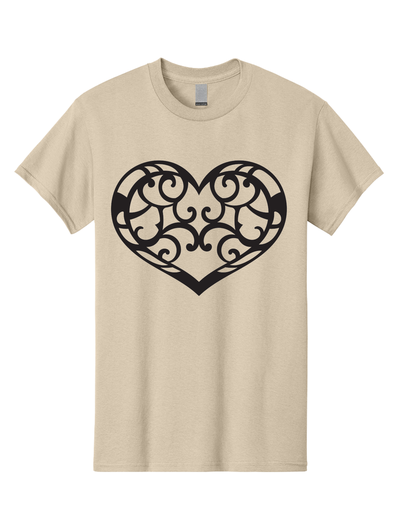 Ornate-Heart Men'S Graphic Tee, 100% Cotton, Comfortable Casual Summer Wear, Machine Washable, Ornate Heart Design, Swirling Patterns, Intricate Details, Symbolic Love, Decorative Art, Valentines Day Theme, Filigree Heart Aab296