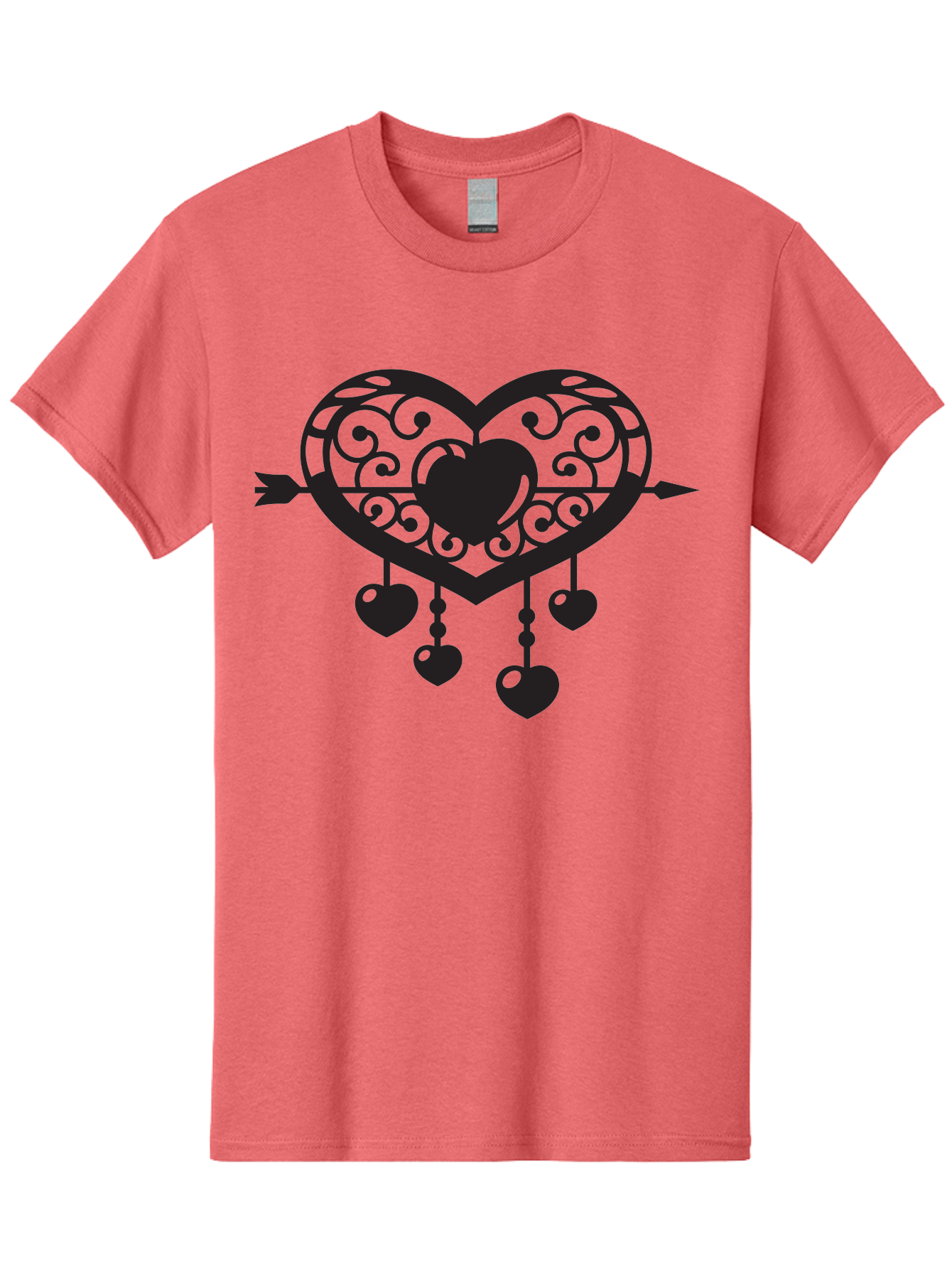 Pierced-Ornate-Heart Men'S Graphic Tee, 100% Cotton, Comfortable Casual Summer Wear, Machine Washable, Heart Pierced By Arrow, Ornate Heart Design, Dangling Hearts, Symbolic Love, Valentines Day Theme, Decorative Hearts, Romantic Gesture, Aab297