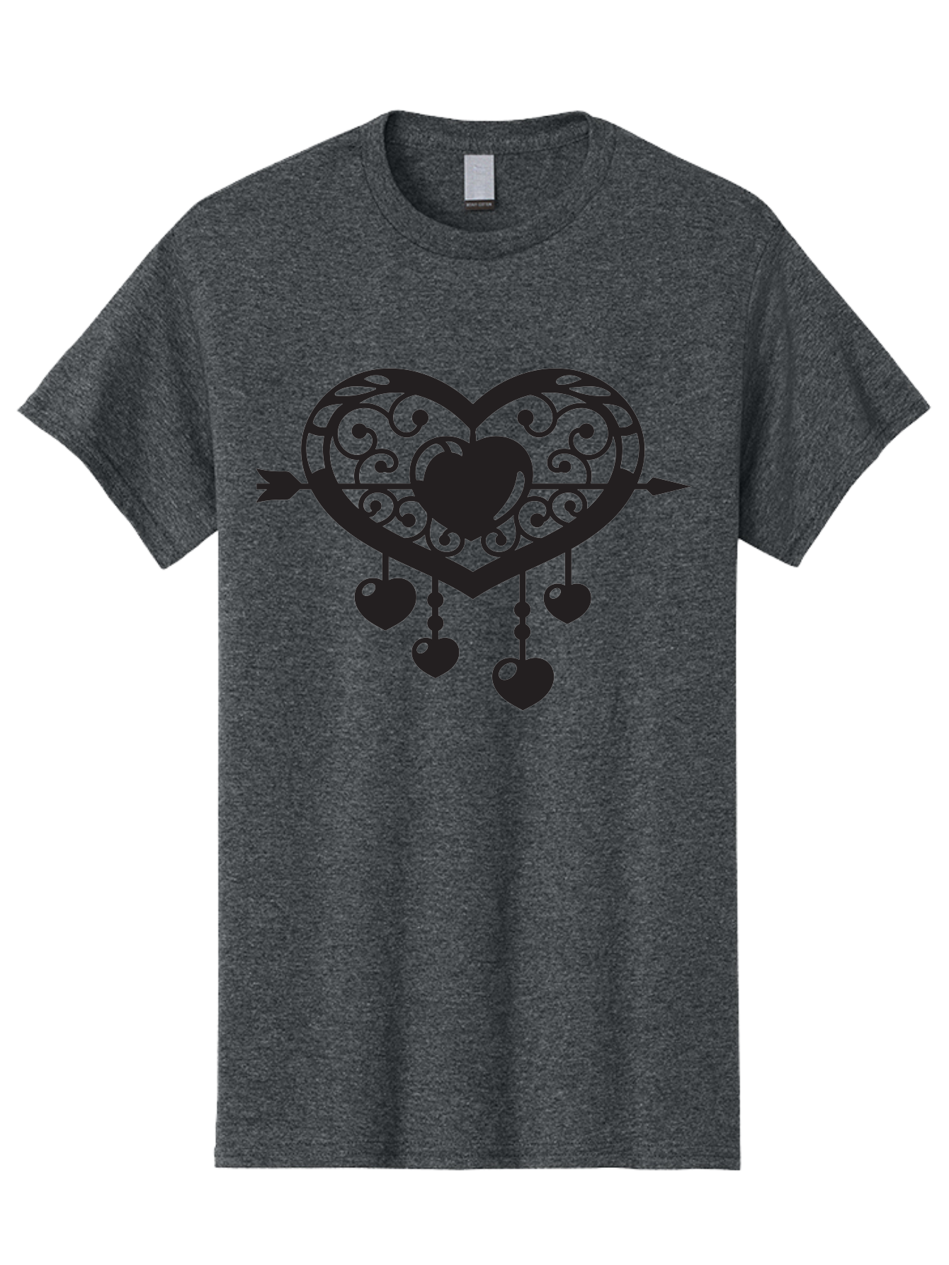 Pierced-Ornate-Heart Men'S Graphic Tee, 100% Cotton, Comfortable Casual Summer Wear, Machine Washable, Heart Pierced By Arrow, Ornate Heart Design, Dangling Hearts, Symbolic Love, Valentines Day Theme, Decorative Hearts, Romantic Gesture, Aab297
