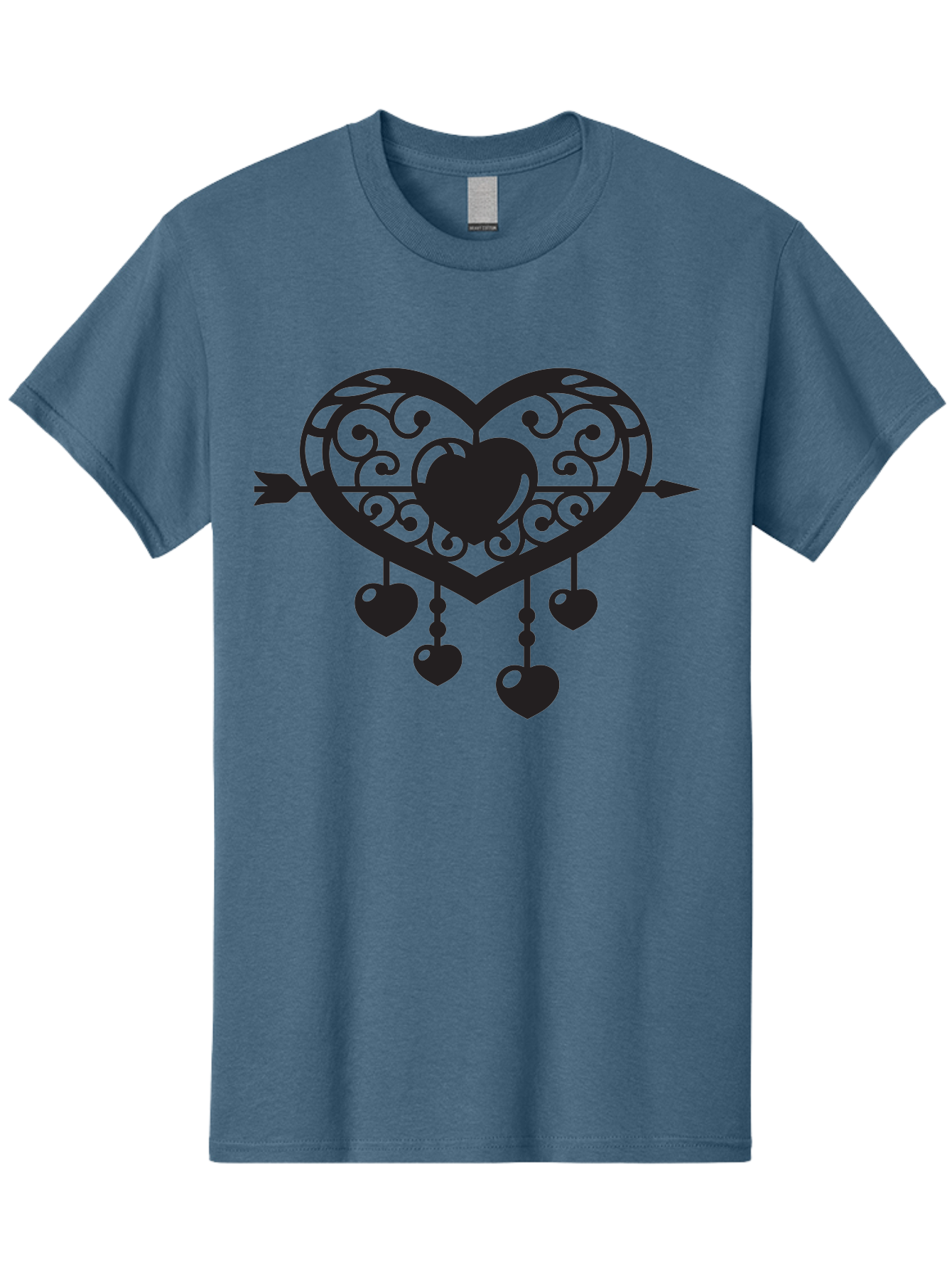 Pierced-Ornate-Heart Men'S Graphic Tee, 100% Cotton, Comfortable Casual Summer Wear, Machine Washable, Heart Pierced By Arrow, Ornate Heart Design, Dangling Hearts, Symbolic Love, Valentines Day Theme, Decorative Hearts, Romantic Gesture, Aab297