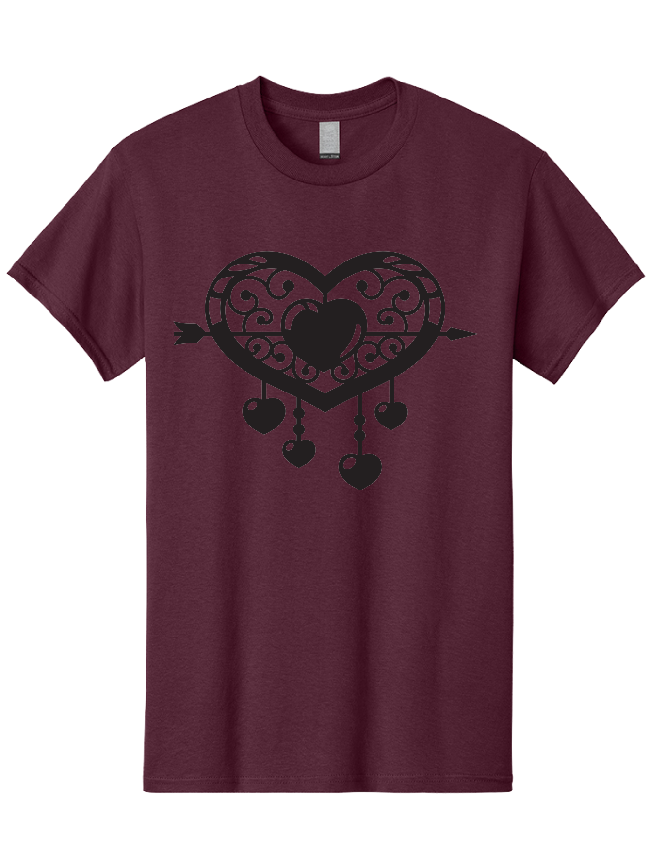 Pierced-Ornate-Heart Men'S Graphic Tee, 100% Cotton, Comfortable Casual Summer Wear, Machine Washable, Heart Pierced By Arrow, Ornate Heart Design, Dangling Hearts, Symbolic Love, Valentines Day Theme, Decorative Hearts, Romantic Gesture, Aab297