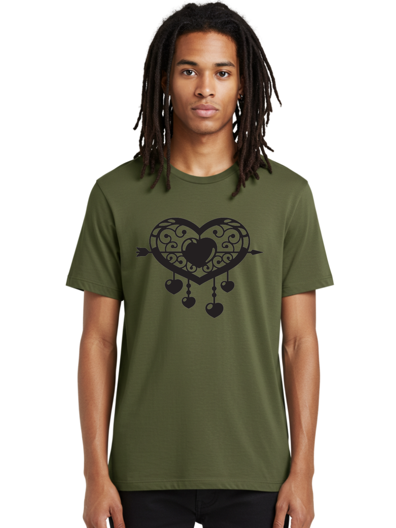 Pierced-Ornate-Heart Men'S Graphic Tee, 100% Cotton, Comfortable Casual Summer Wear, Machine Washable, Heart Pierced By Arrow, Ornate Heart Design, Dangling Hearts, Symbolic Love, Valentines Day Theme, Decorative Hearts, Romantic Gesture, Aab297