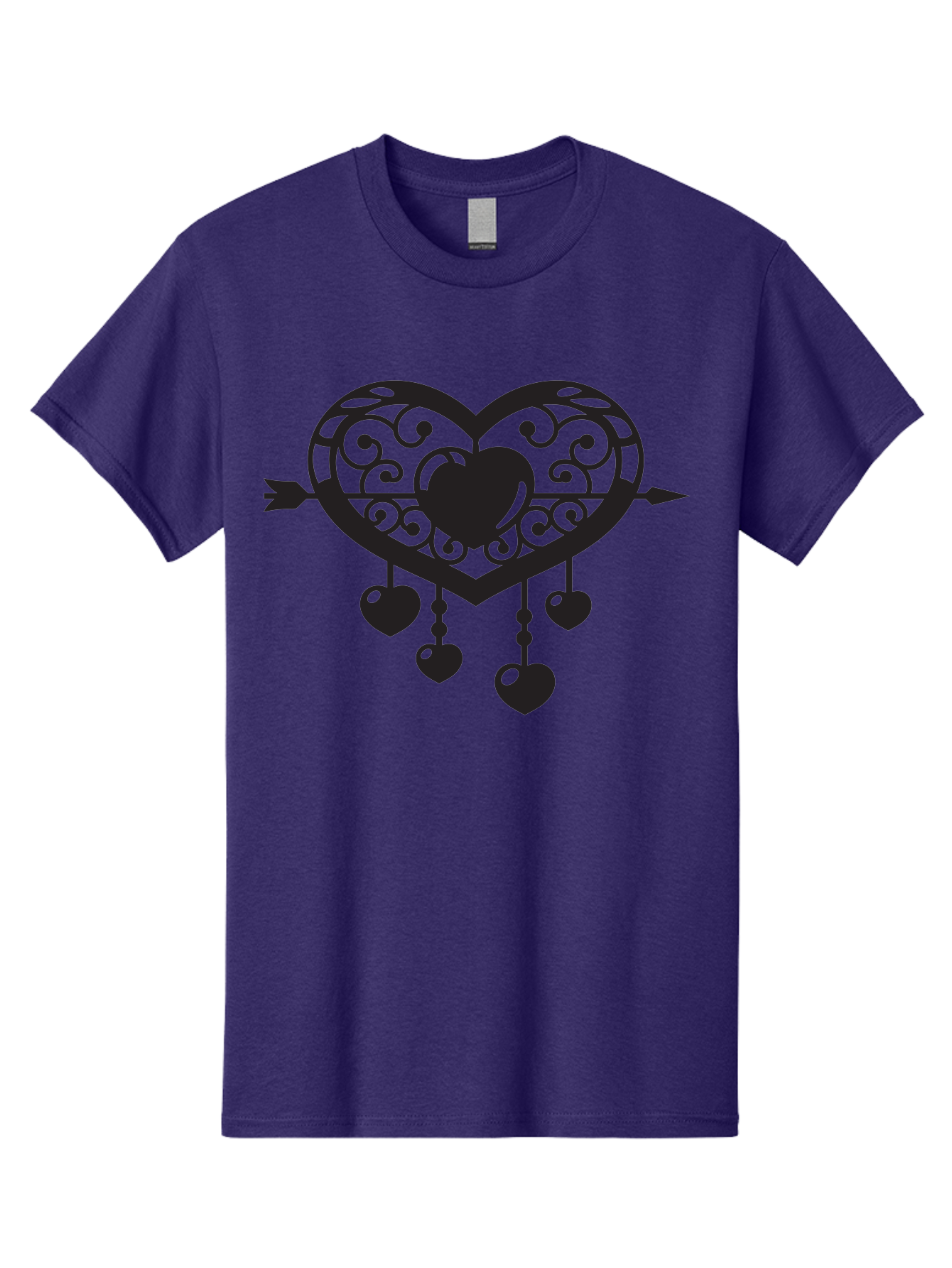 Pierced-Ornate-Heart Men'S Graphic Tee, 100% Cotton, Comfortable Casual Summer Wear, Machine Washable, Heart Pierced By Arrow, Ornate Heart Design, Dangling Hearts, Symbolic Love, Valentines Day Theme, Decorative Hearts, Romantic Gesture, Aab297