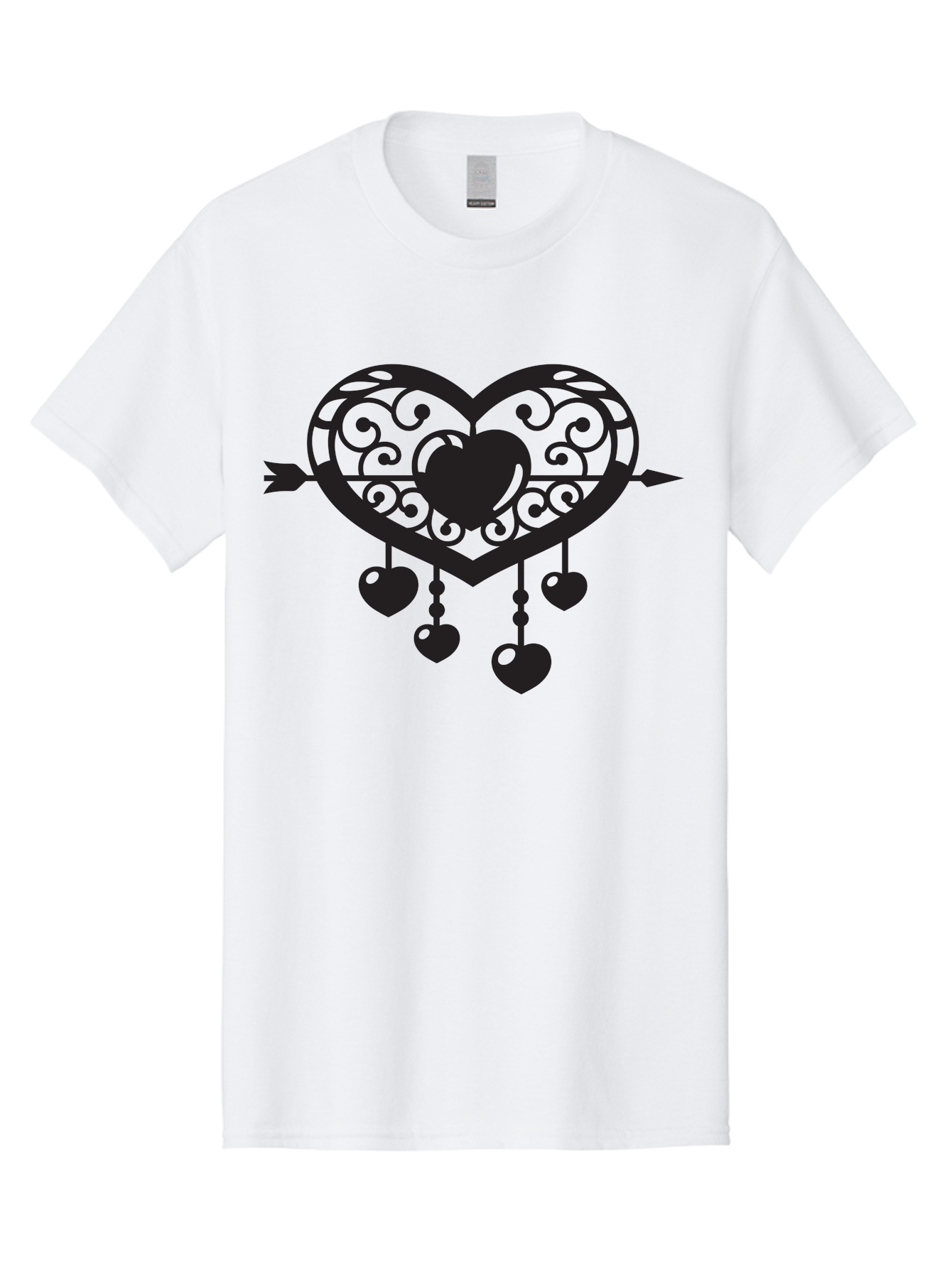 Pierced-Ornate-Heart Men'S Graphic Tee, 100% Cotton, Comfortable Casual Summer Wear, Machine Washable, Heart Pierced By Arrow, Ornate Heart Design, Dangling Hearts, Symbolic Love, Valentines Day Theme, Decorative Hearts, Romantic Gesture, Aab297
