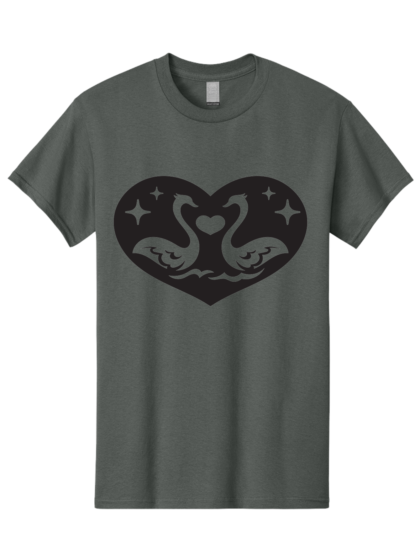 Swans-And-Heart Men'S Graphic Tee, 100% Cotton, Comfortable Casual Summer Wear, Machine Washable, Two Swans Forming A Heart Shape, Love Symbol, Swan Illustration, Heart-Shaped Graphic, Romantic Emblem, Starry Design, Whimsical Art, Love Art, Aab298