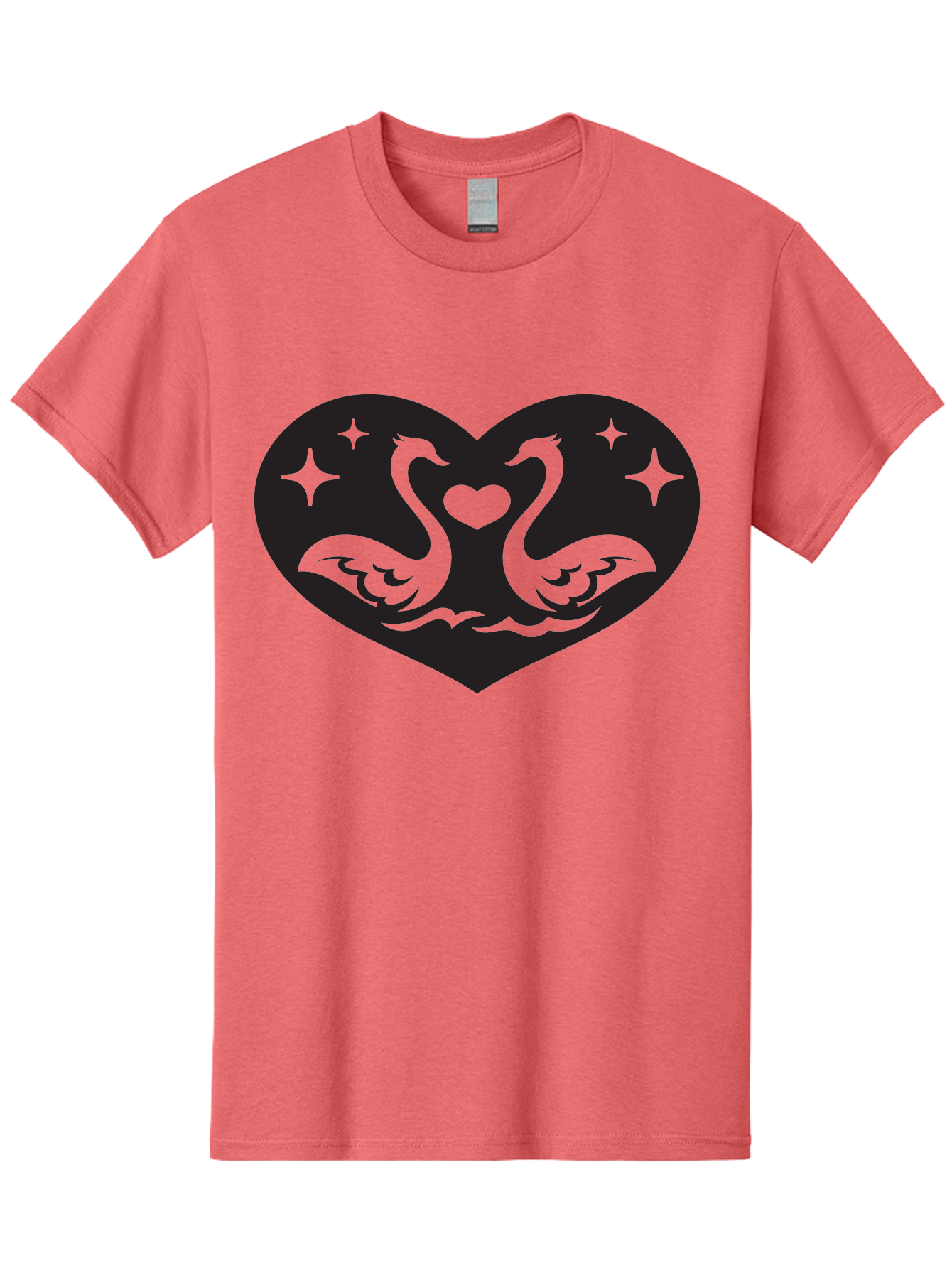 Swans-And-Heart Men'S Graphic Tee, 100% Cotton, Comfortable Casual Summer Wear, Machine Washable, Two Swans Forming A Heart Shape, Love Symbol, Swan Illustration, Heart-Shaped Graphic, Romantic Emblem, Starry Design, Whimsical Art, Love Art, Aab298