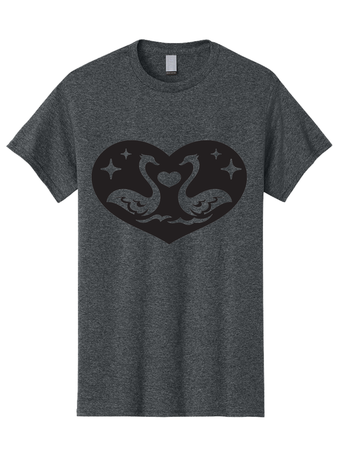 Swans-And-Heart Men'S Graphic Tee, 100% Cotton, Comfortable Casual Summer Wear, Machine Washable, Two Swans Forming A Heart Shape, Love Symbol, Swan Illustration, Heart-Shaped Graphic, Romantic Emblem, Starry Design, Whimsical Art, Love Art, Aab298