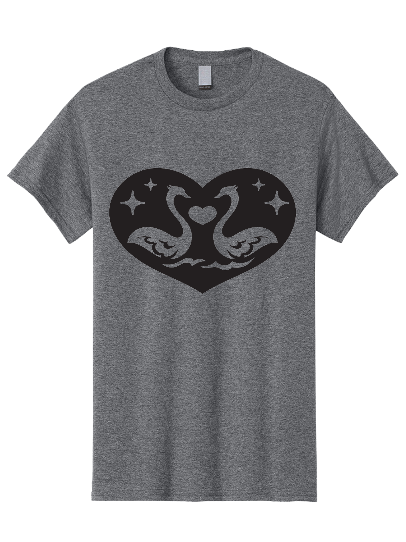 Swans-And-Heart Men'S Graphic Tee, 100% Cotton, Comfortable Casual Summer Wear, Machine Washable, Two Swans Forming A Heart Shape, Love Symbol, Swan Illustration, Heart-Shaped Graphic, Romantic Emblem, Starry Design, Whimsical Art, Love Art, Aab298